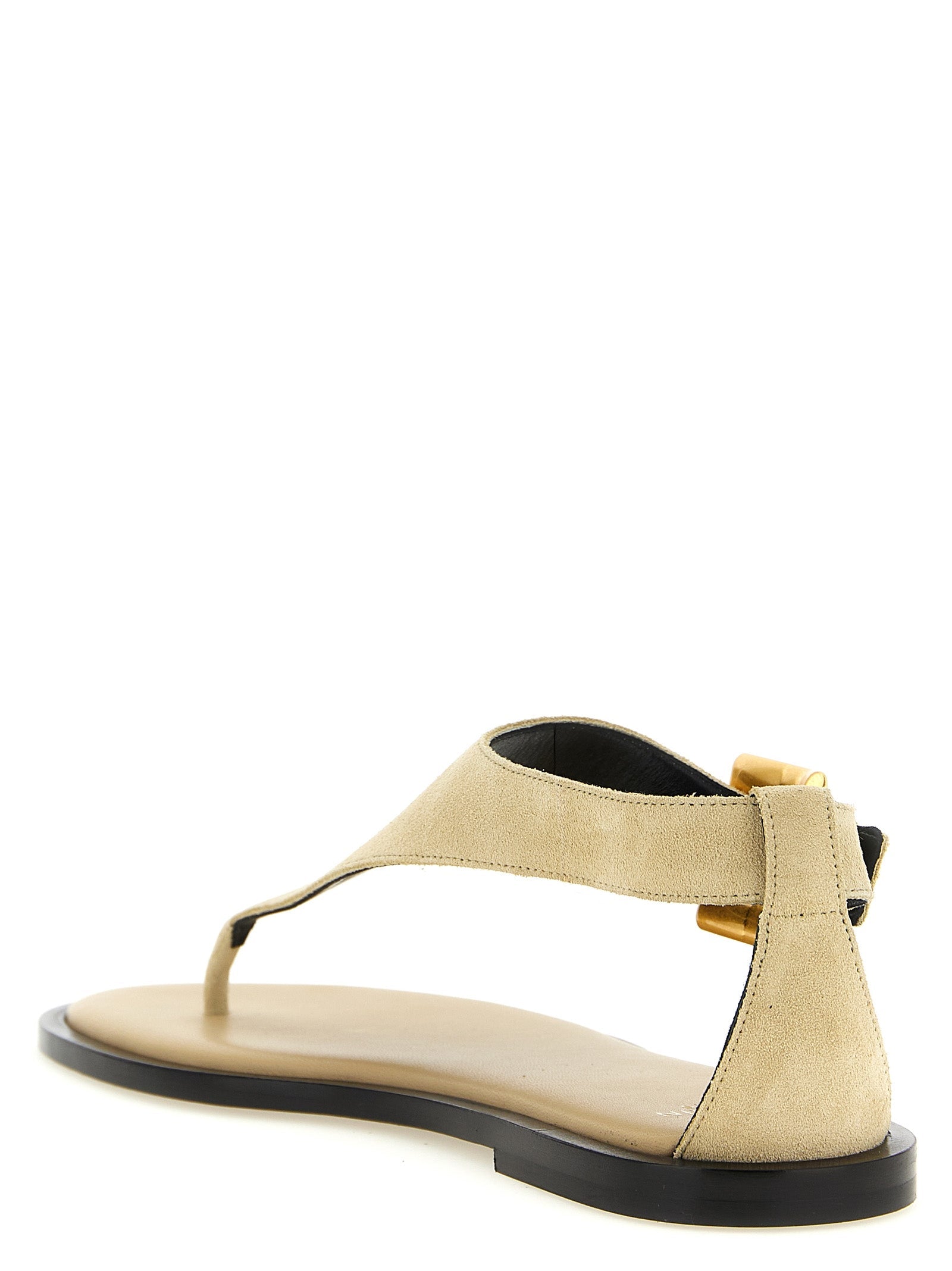 Balmain Beige Calfskin Flat Sandals