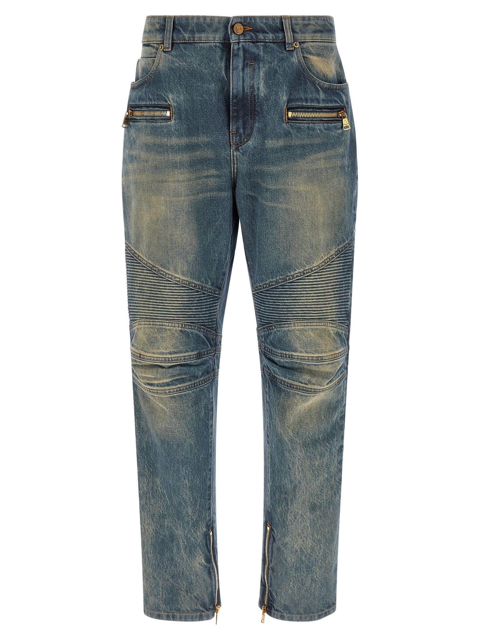 Balmain Blue Cotton Straight-Leg Jeans
