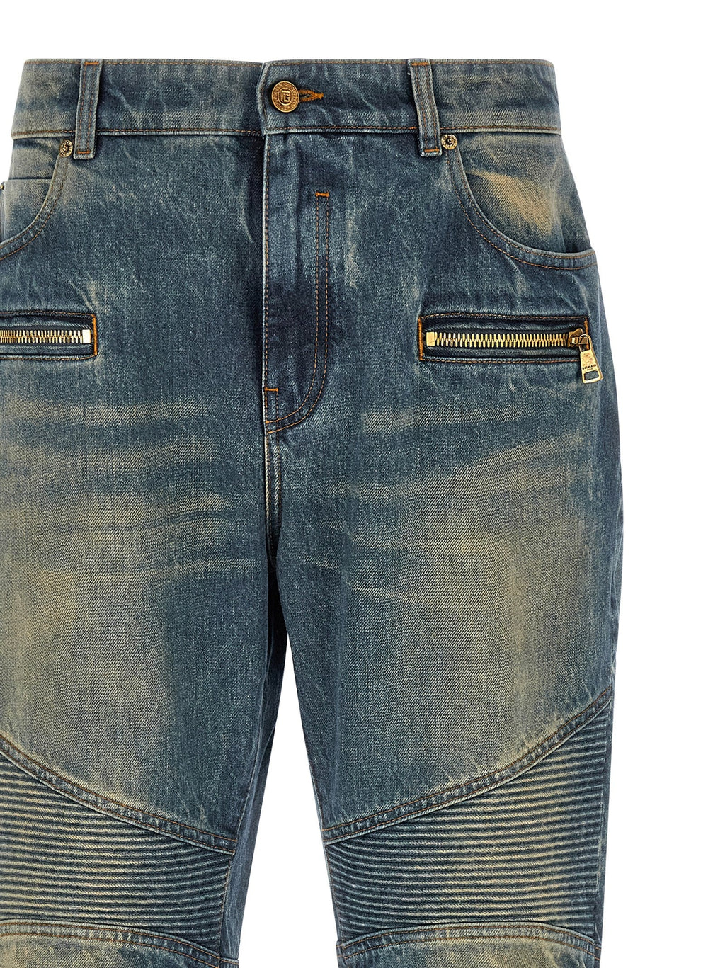 Balmain Blue Cotton Straight-Leg Jeans