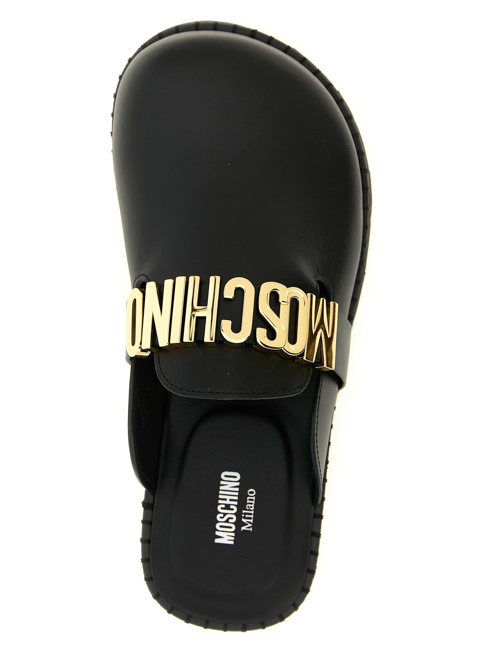 Moschino Black Calfskin Clogs