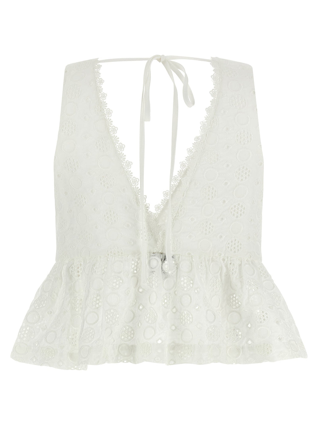 PINKO White Cotton Sleeveles T-Shirt
