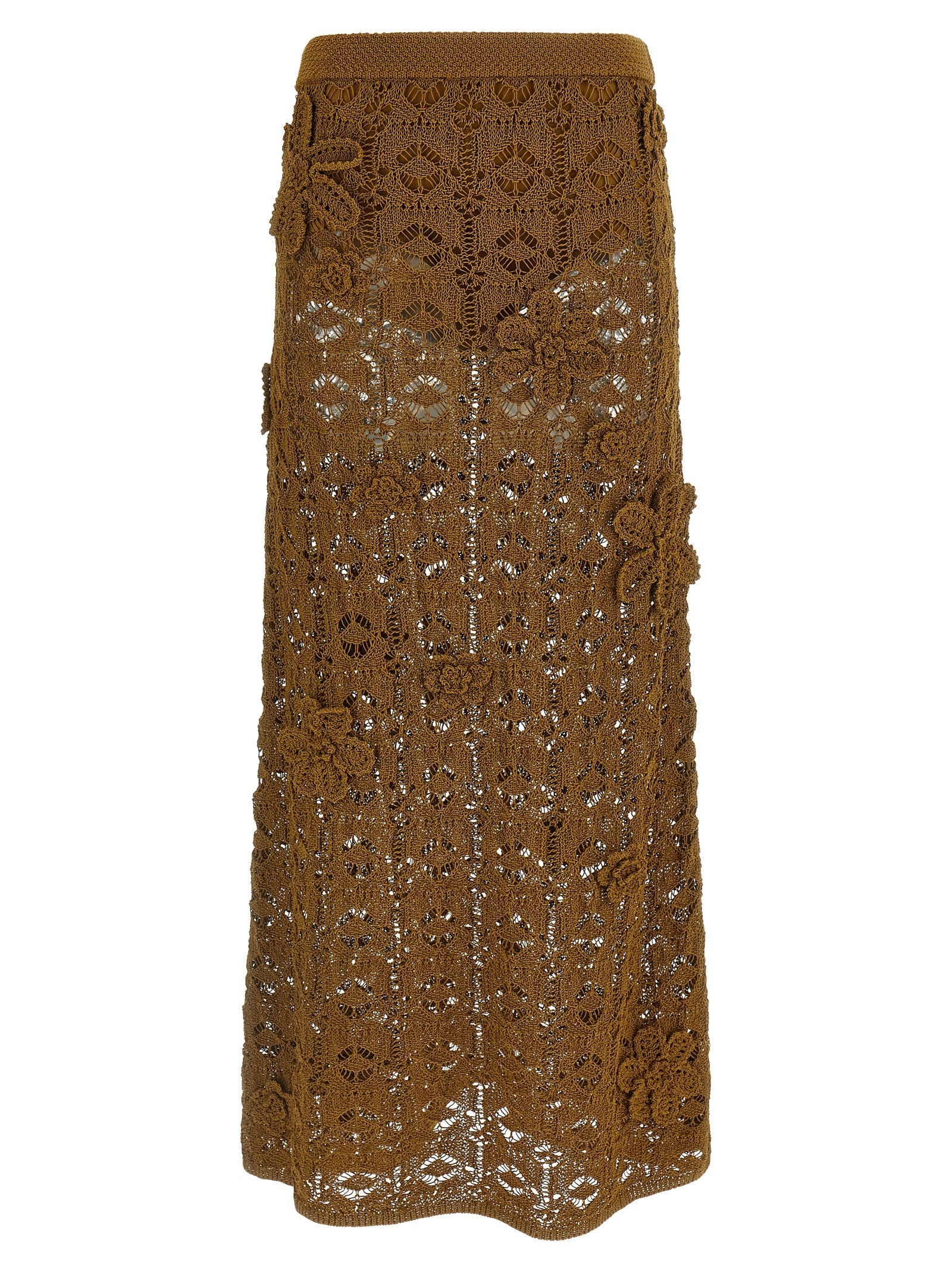PINKO Brown Cotton Midi Skirt