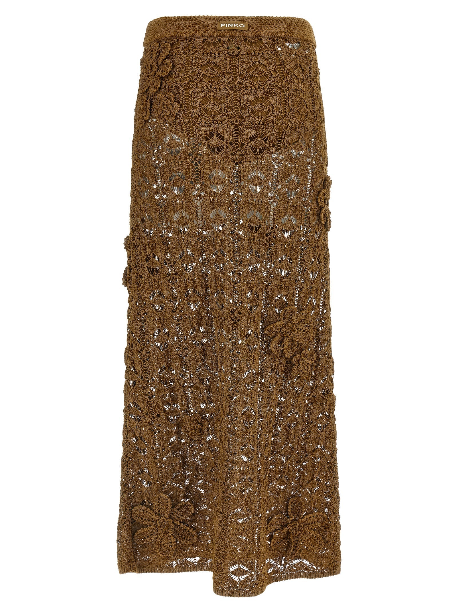 PINKO Brown Cotton Midi Skirt