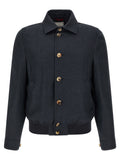 Brunello Cucinelli Blue Sisal Biker Jacket