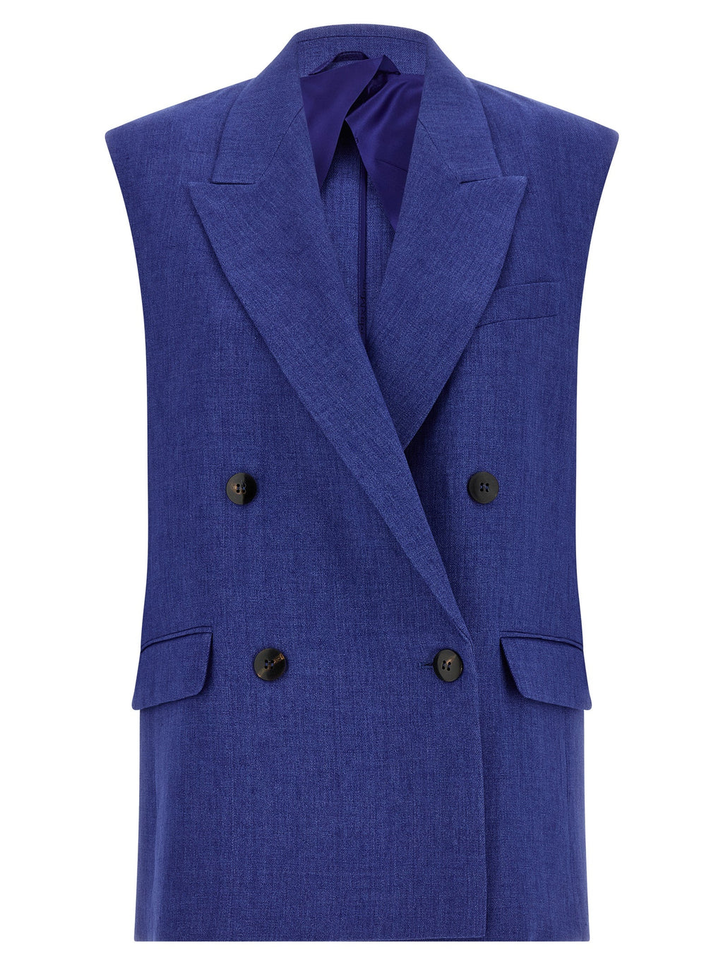 Max Mara Blue Linen Sleeveless Jacket