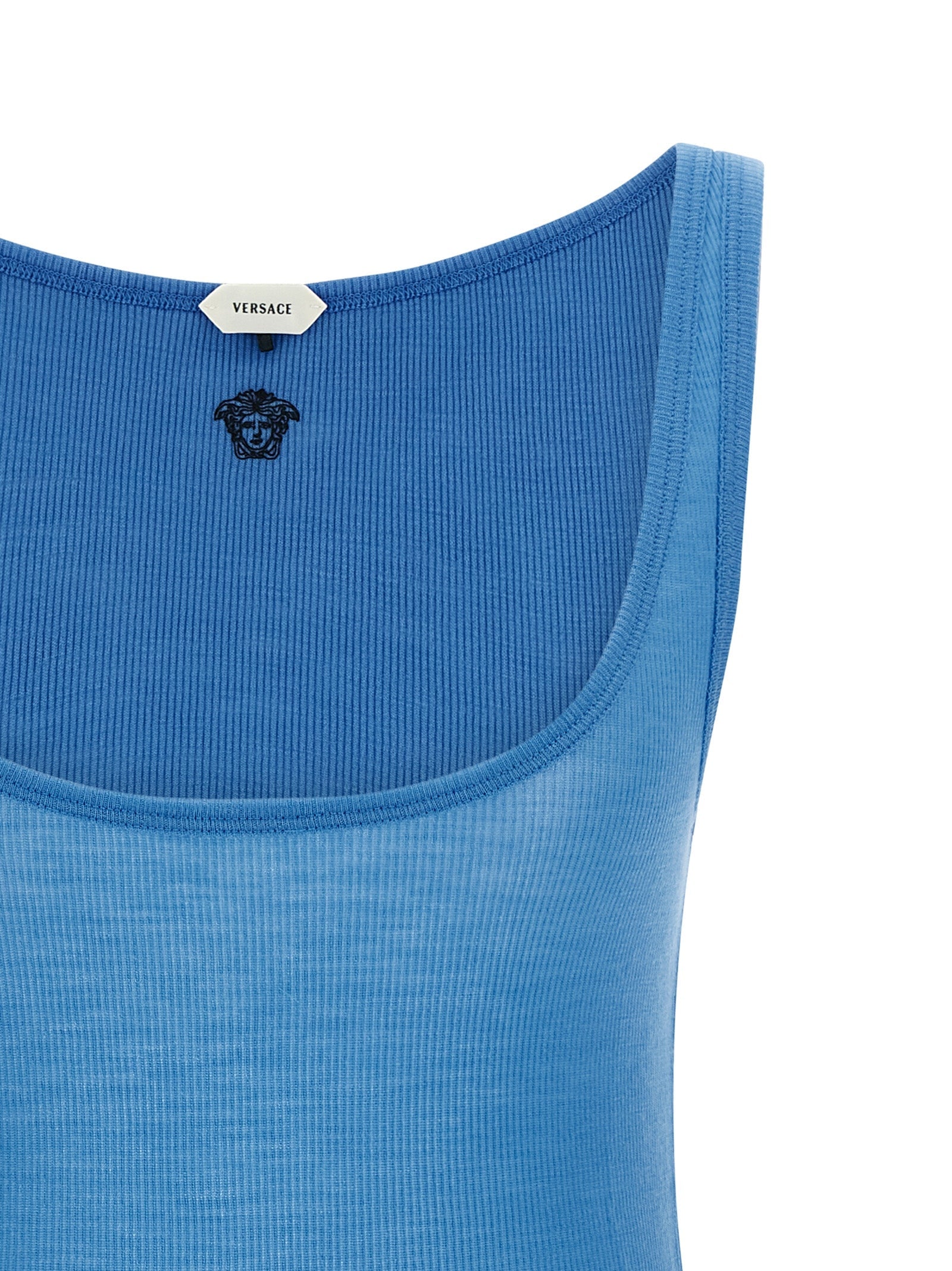 Versace Blue Virgin Wool Tank Tops