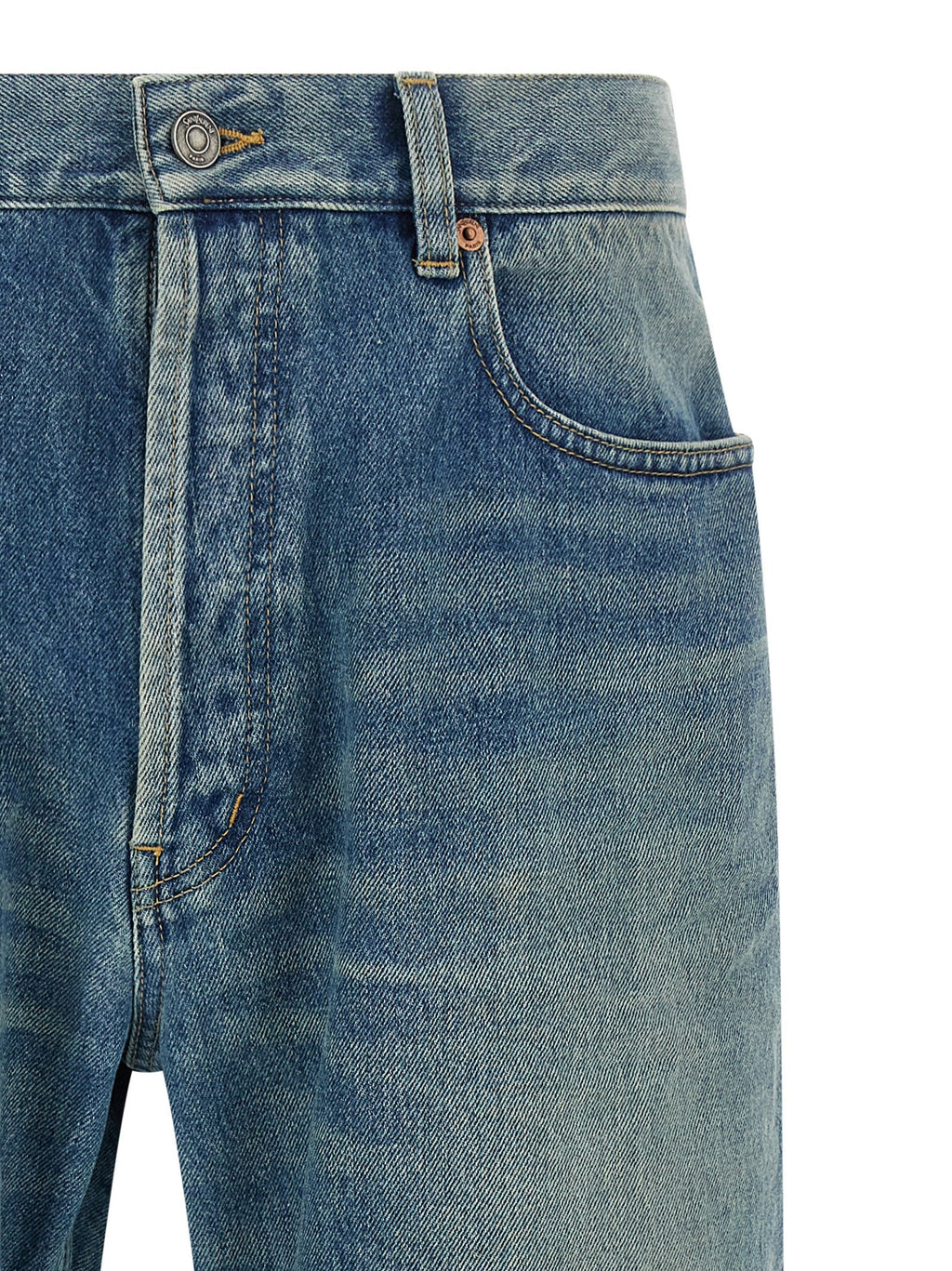 Saint Laurent Blue Cotton Straight-Leg Jeans