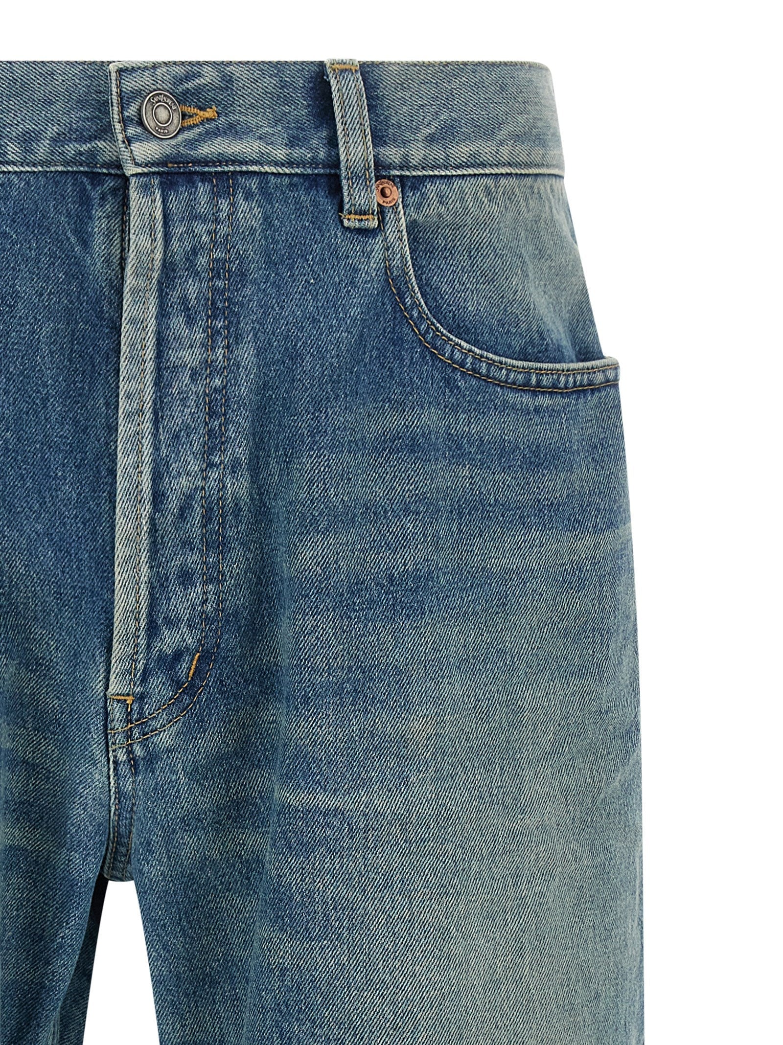 Saint Laurent Blue Cotton Straight-Leg Jeans