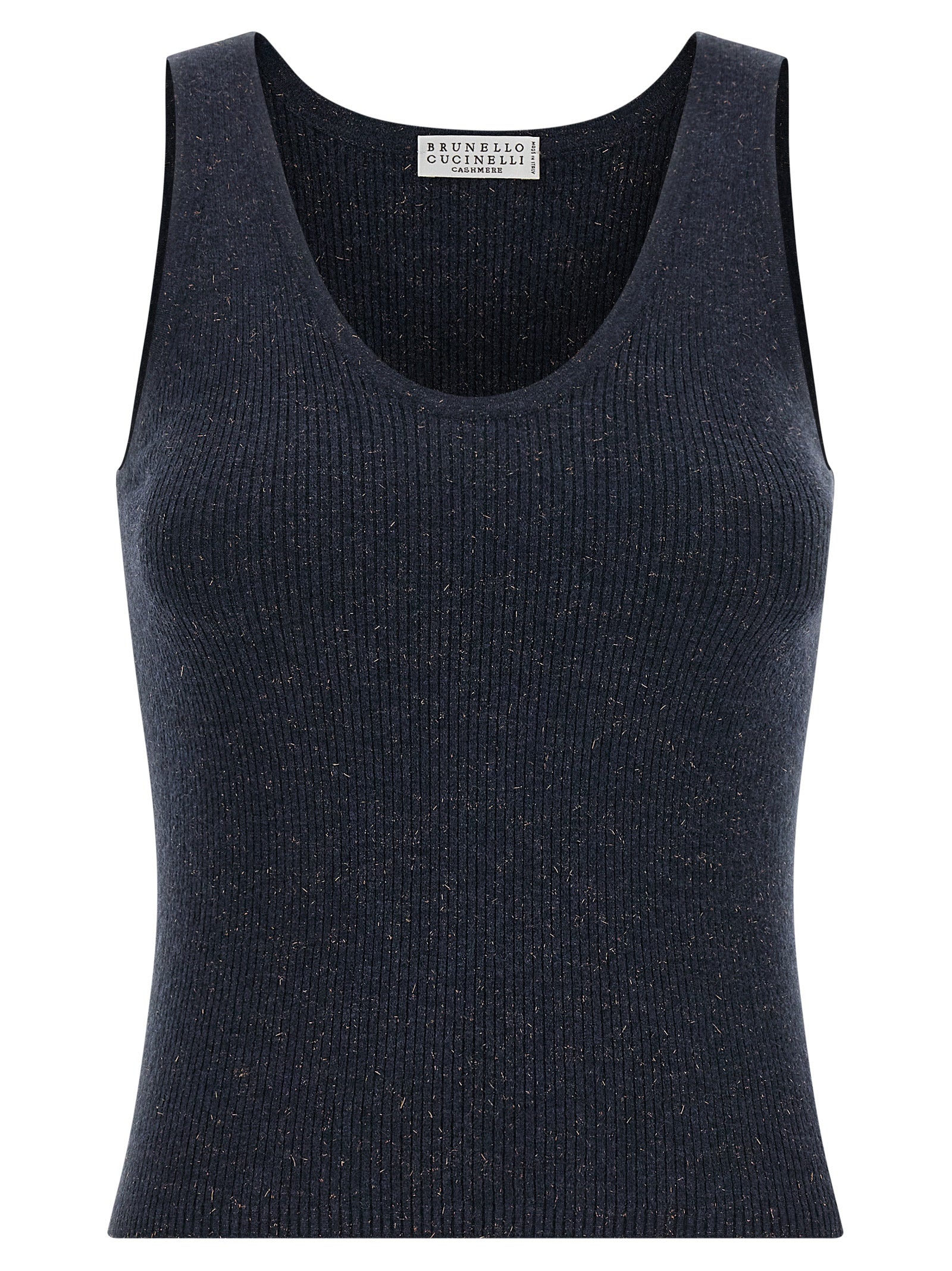 Brunello Cucinelli Blue Cashmere Sleeveles T-Shirt