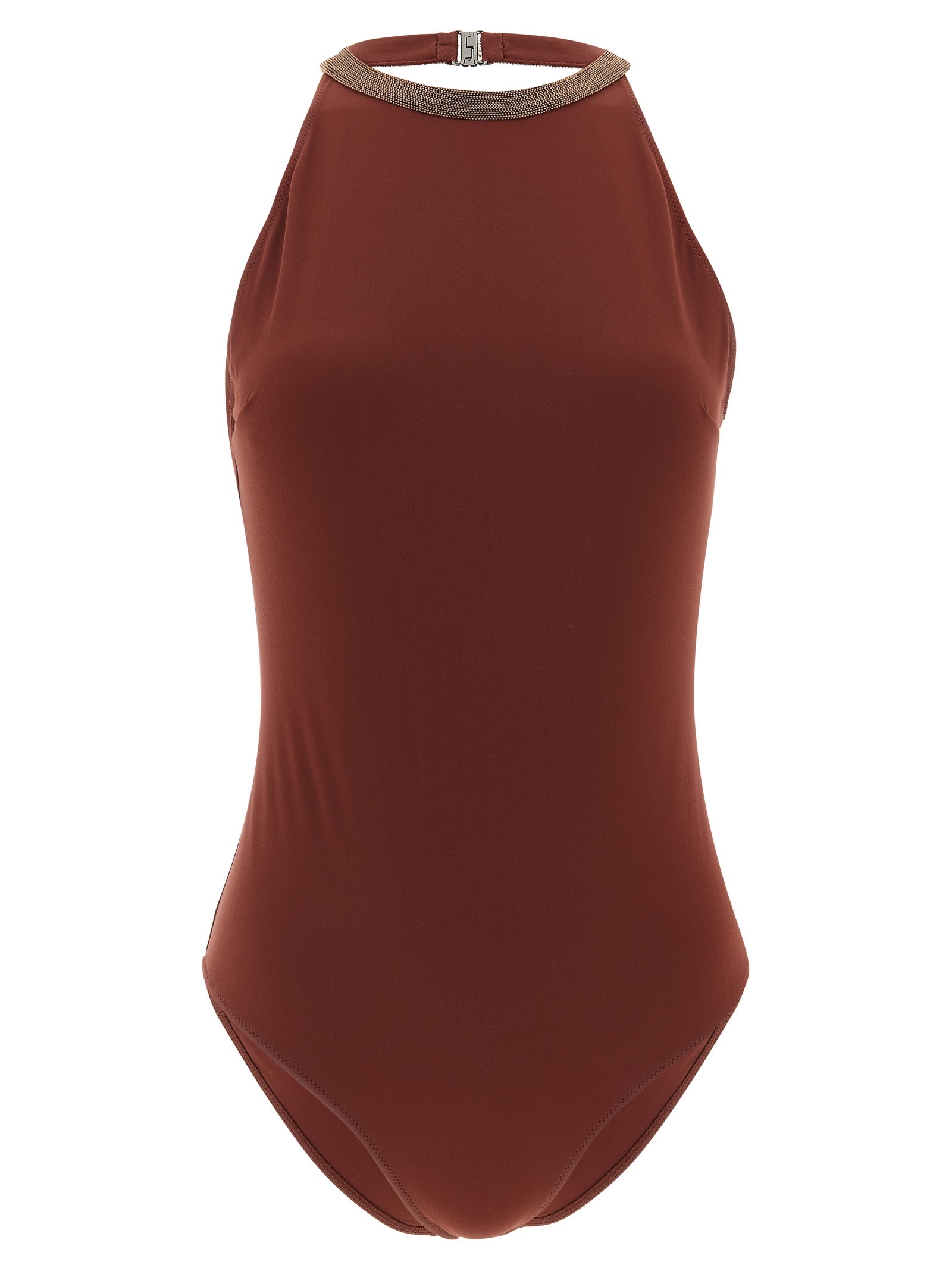 Brunello Cucinelli Bordeaux Polyamide One-Piece Swimsuit