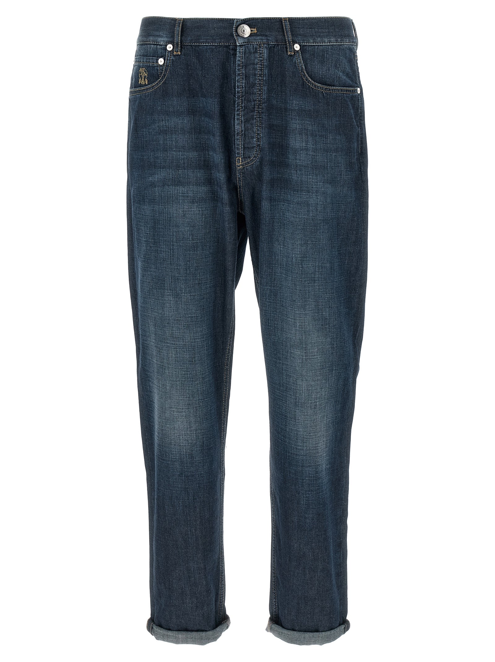 Brunello Cucinelli Blue Cotton Straight-Leg Jeans