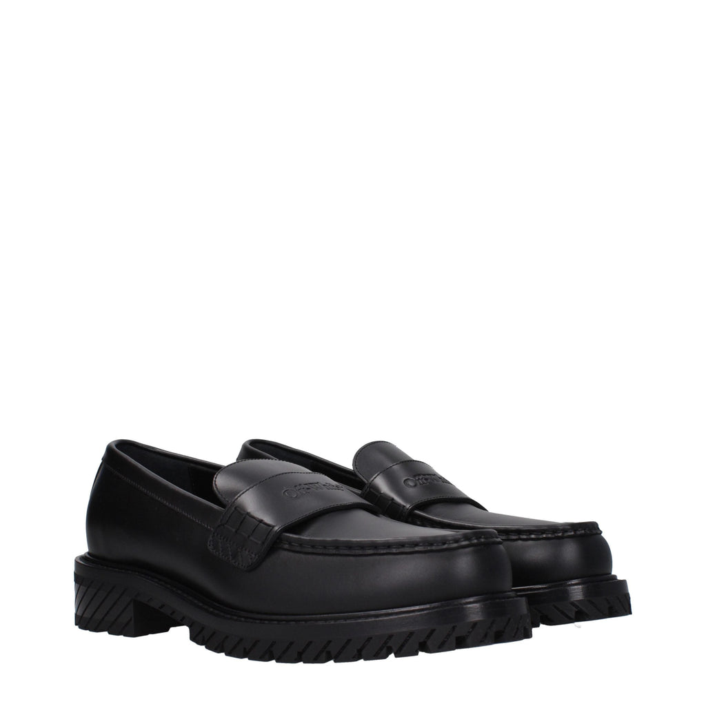Off-White Black Leather Slip-On Loafers