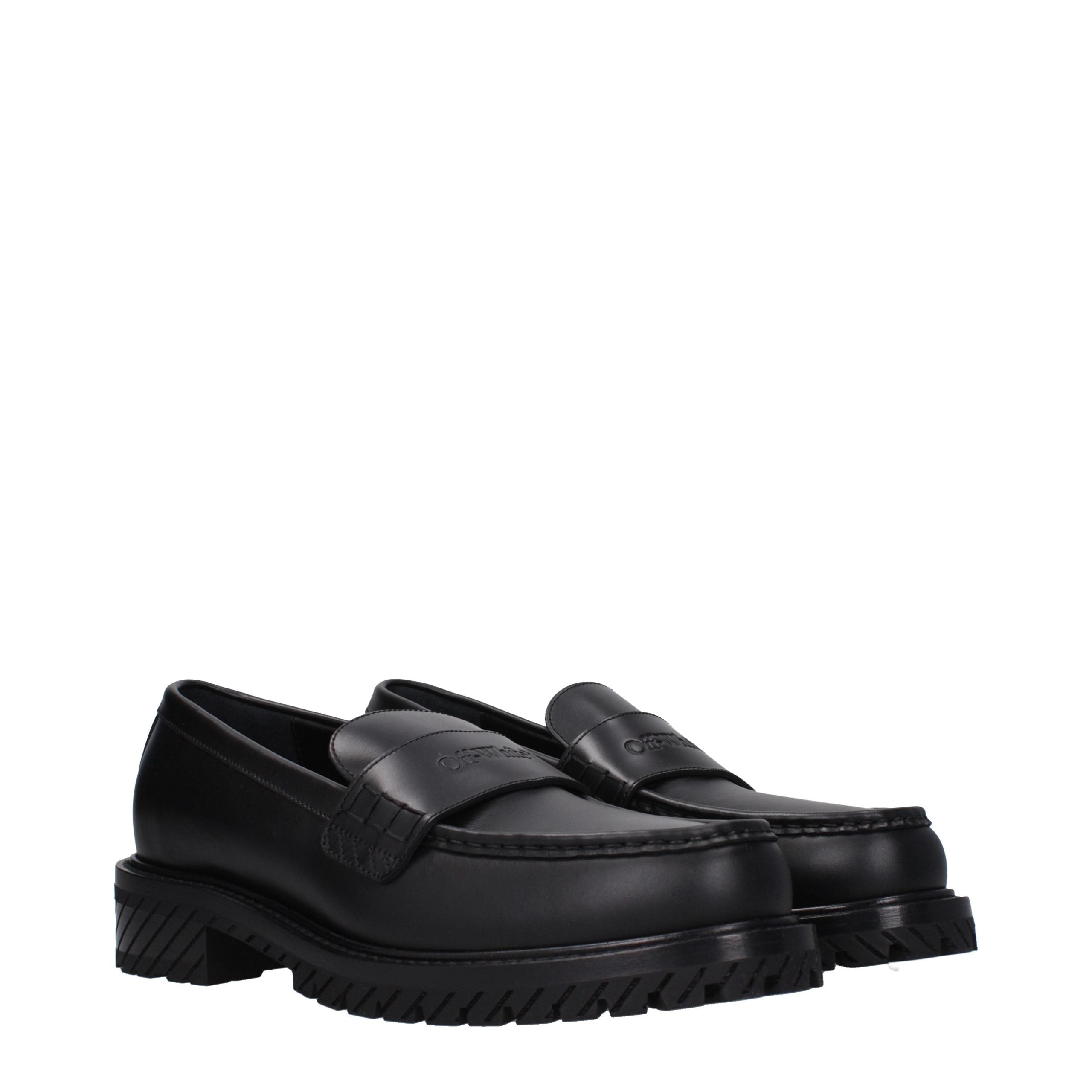Off-White Black Leather Slip-On Loafers