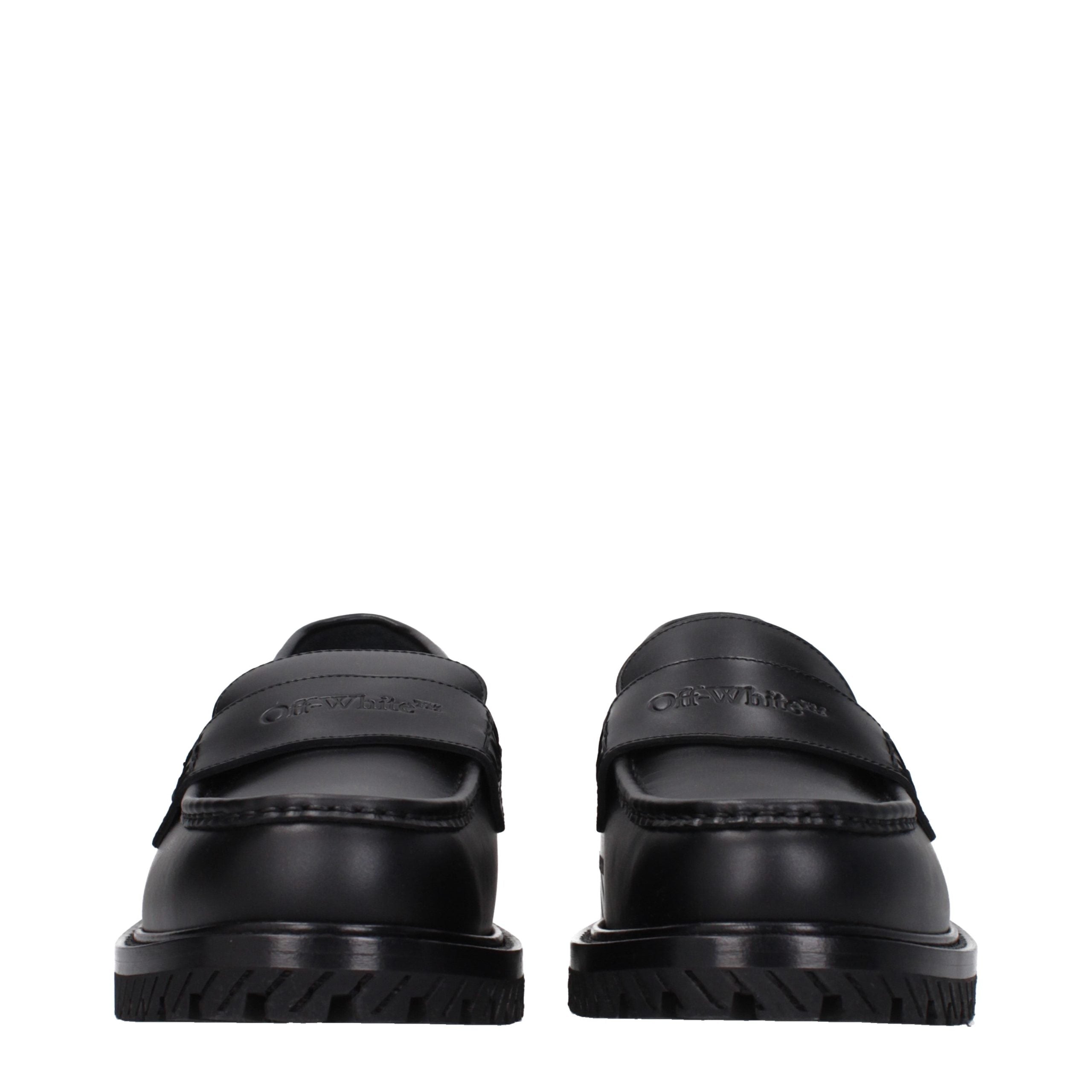 Off-White Black Leather Slip-On Loafers