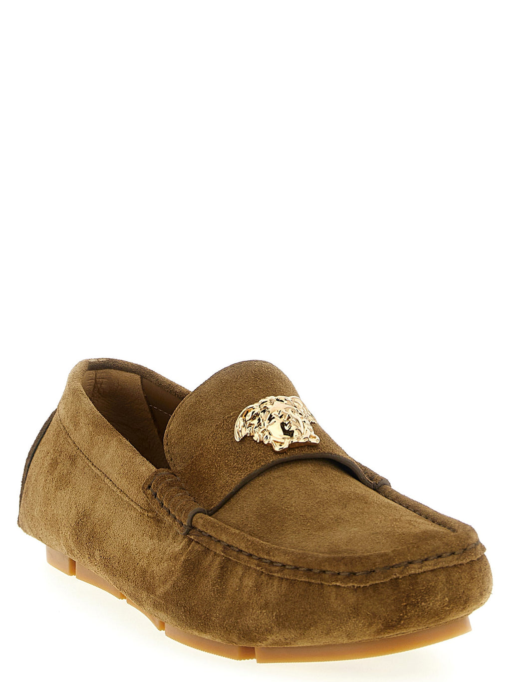 Versace Brown Calfskin Slip-On Loafers