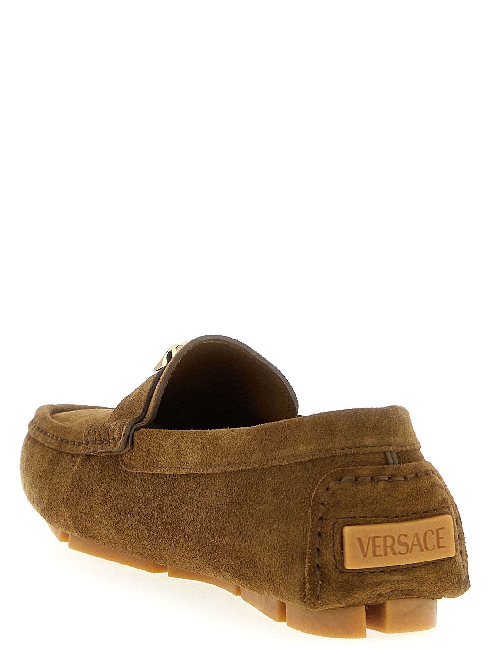 Versace Brown Calfskin Slip-On Loafers