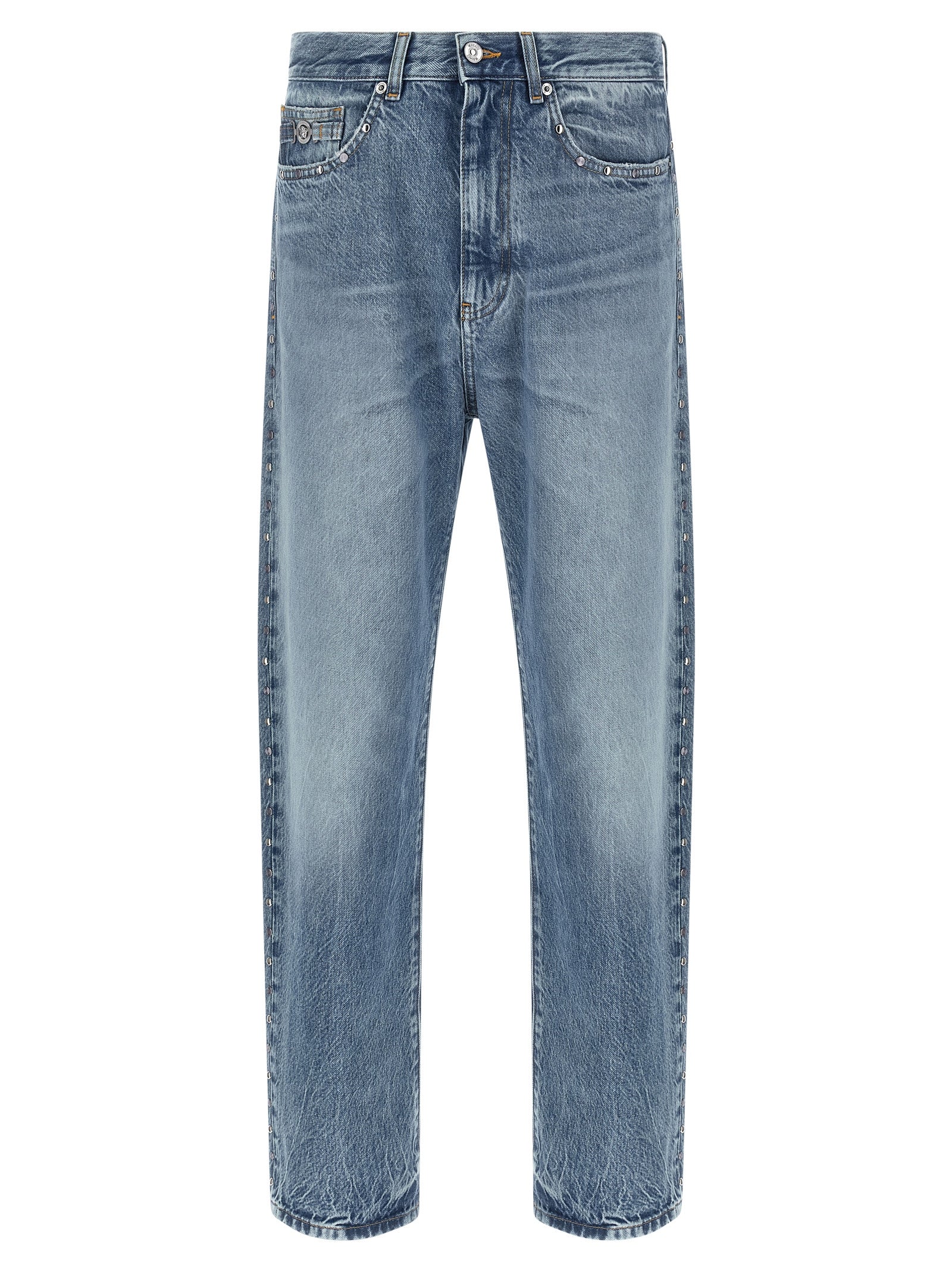 Versace Blue Cotton Straight-Leg Jeans