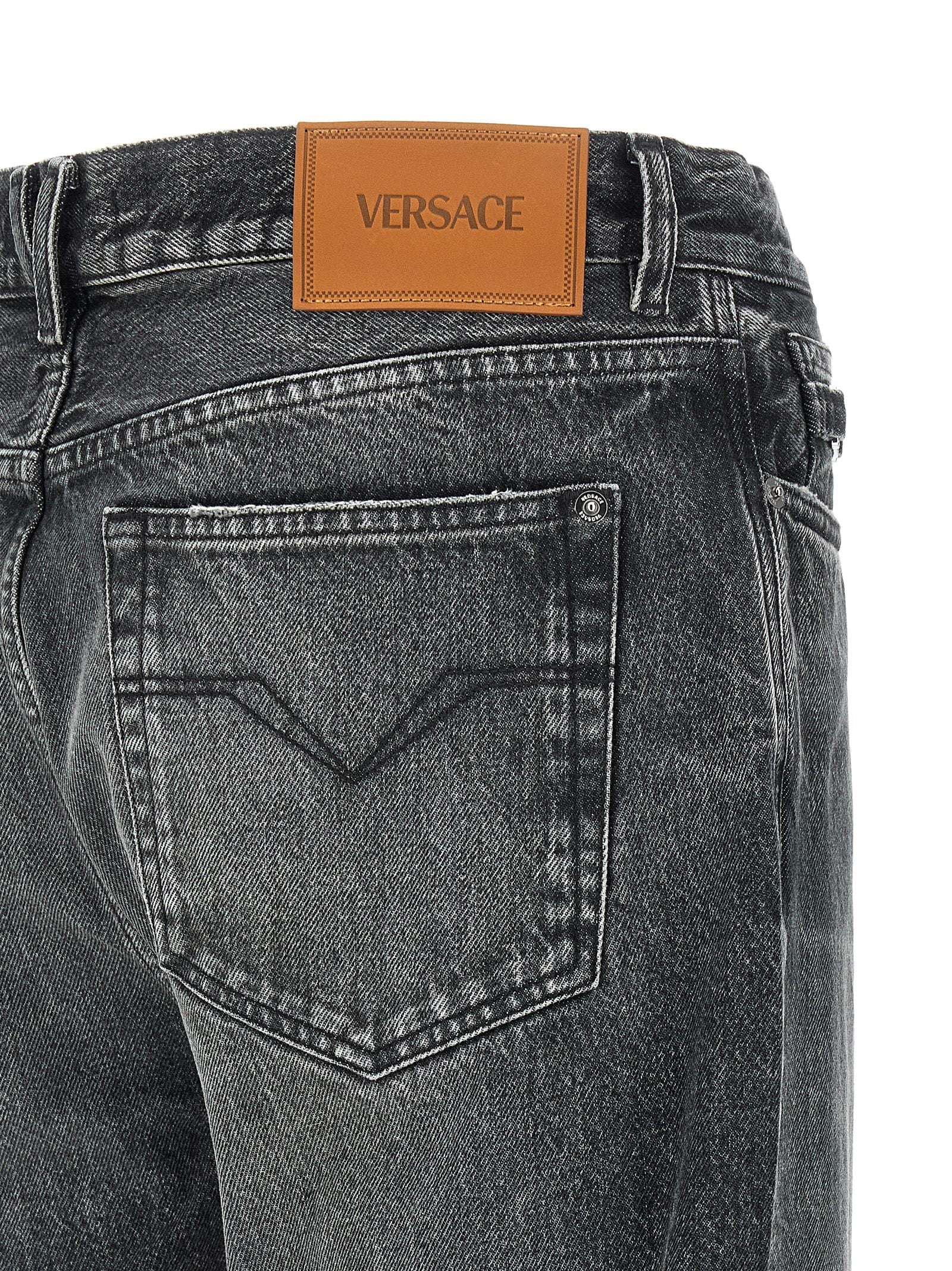 Versace Gray Cotton Straight-Leg Jeans