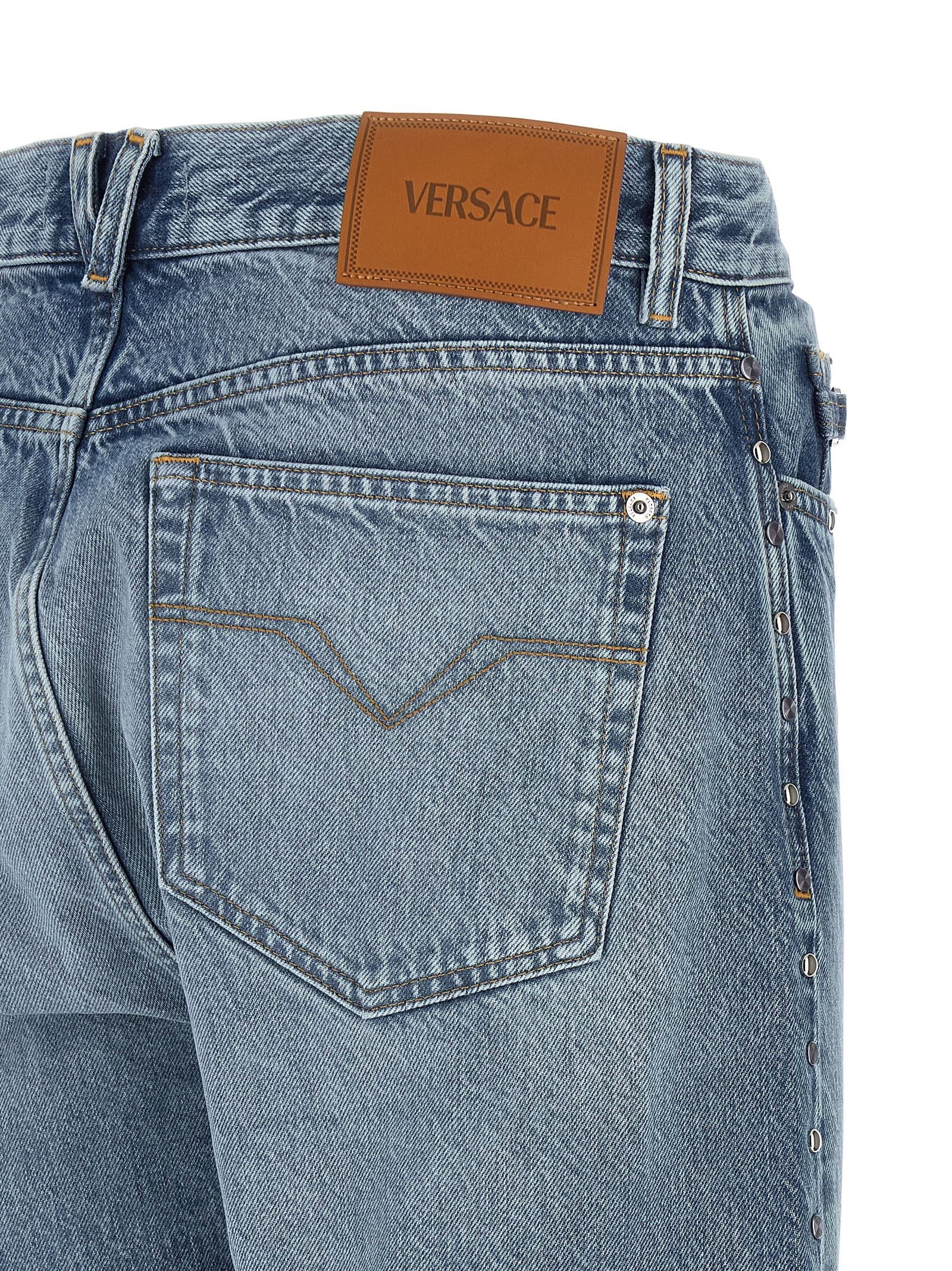 Versace Blue Cotton Straight-Leg Jeans