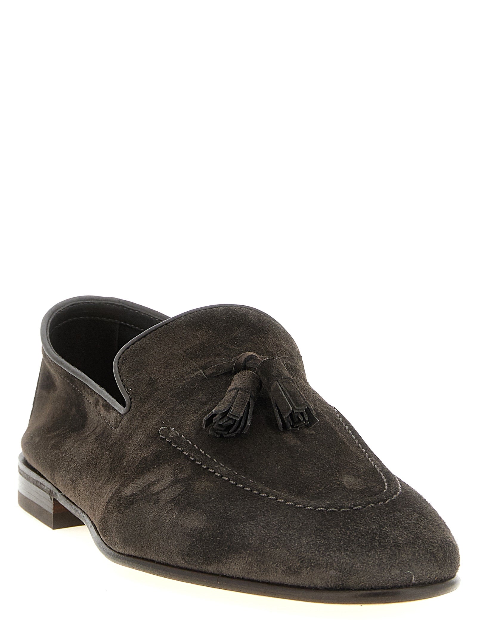 Brunello Cucinelli Gray Calfskin Slip-On Loafers