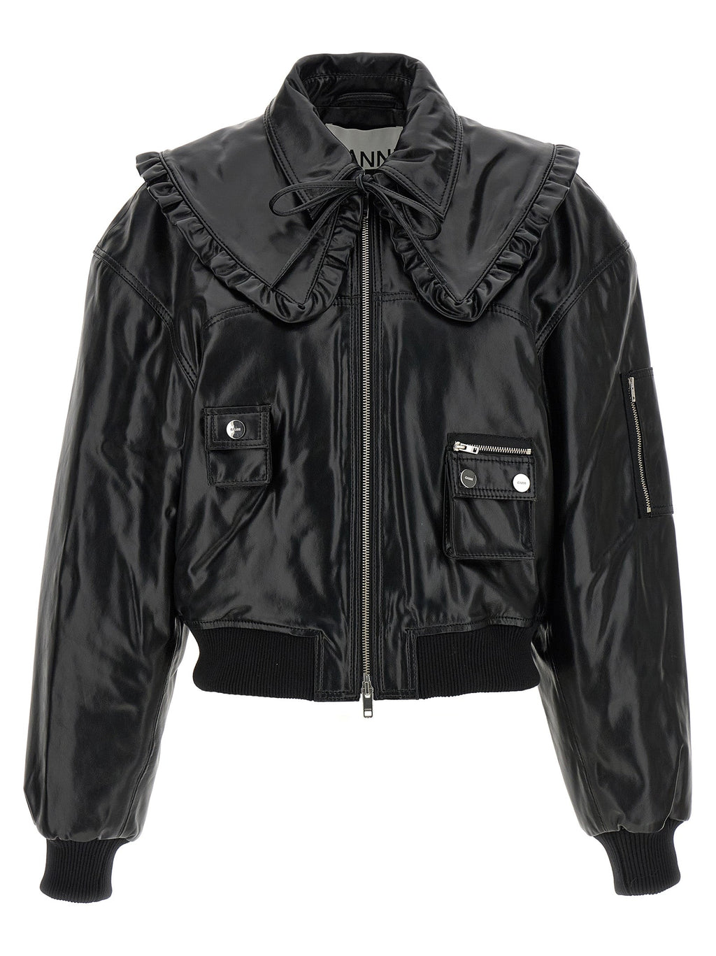 Ganni Black Leather Bomber