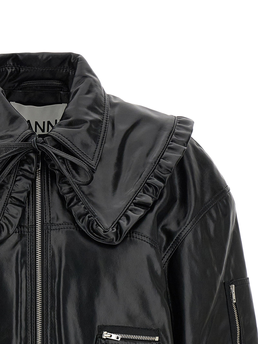Ganni Black Leather Bomber