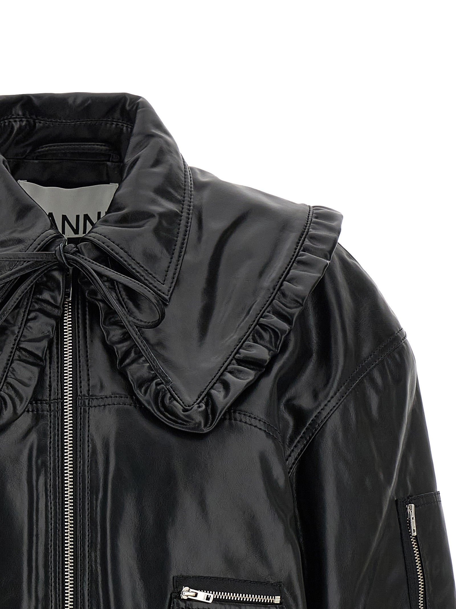 Ganni Black Leather Bomber