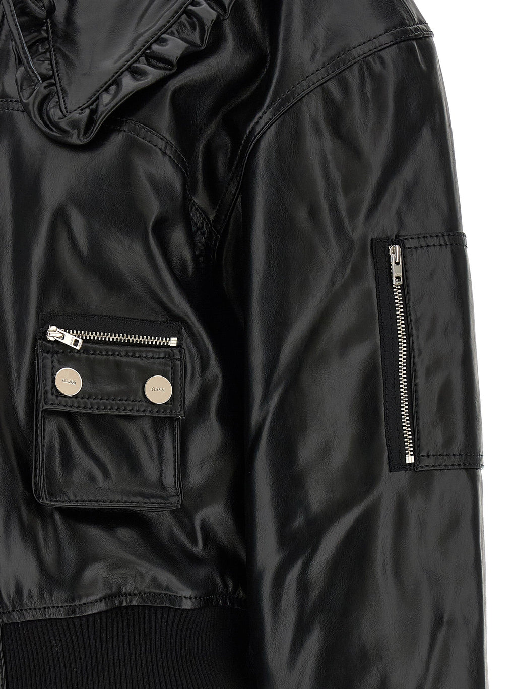Ganni Black Leather Bomber
