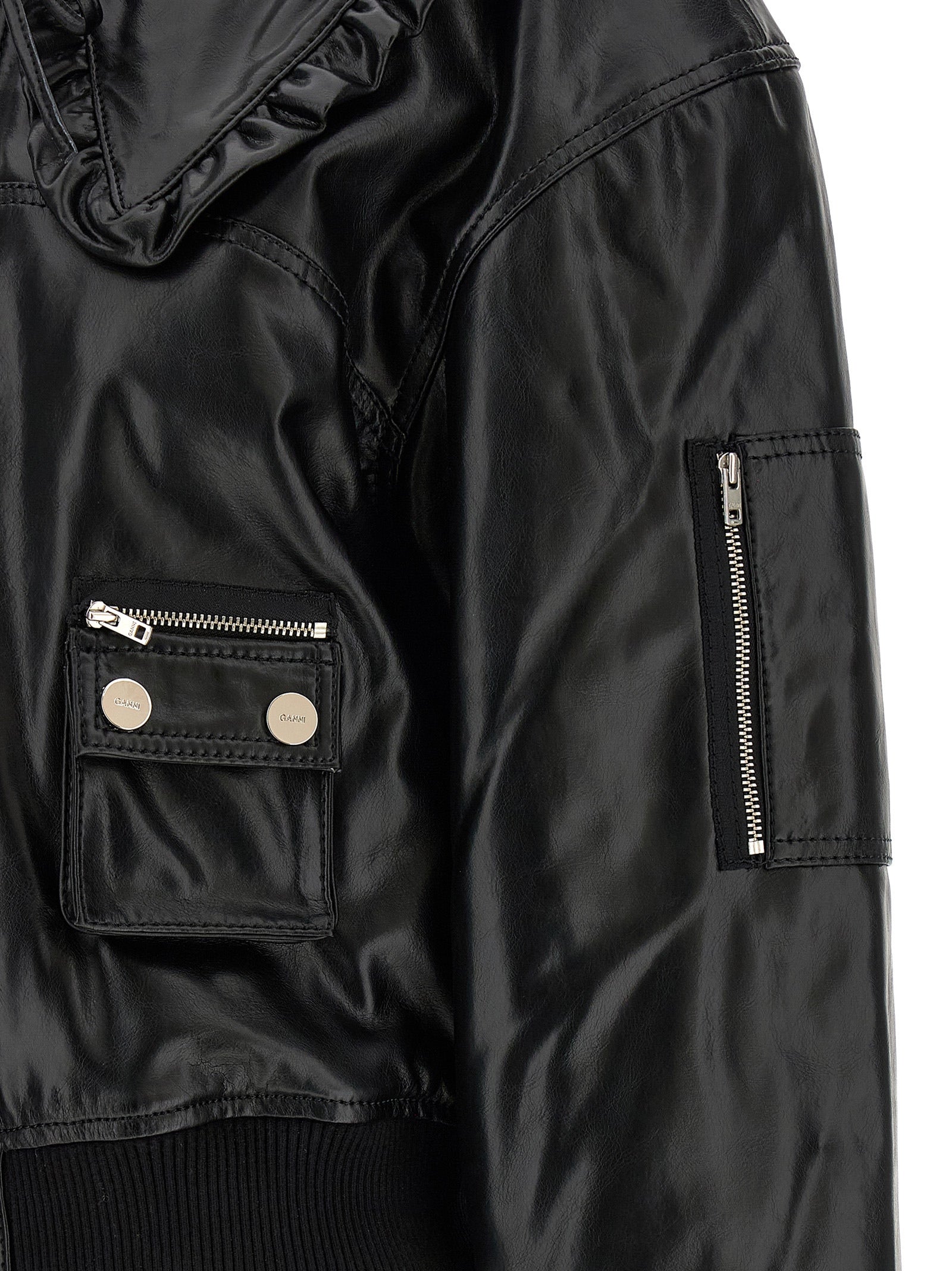 Ganni Black Leather Bomber