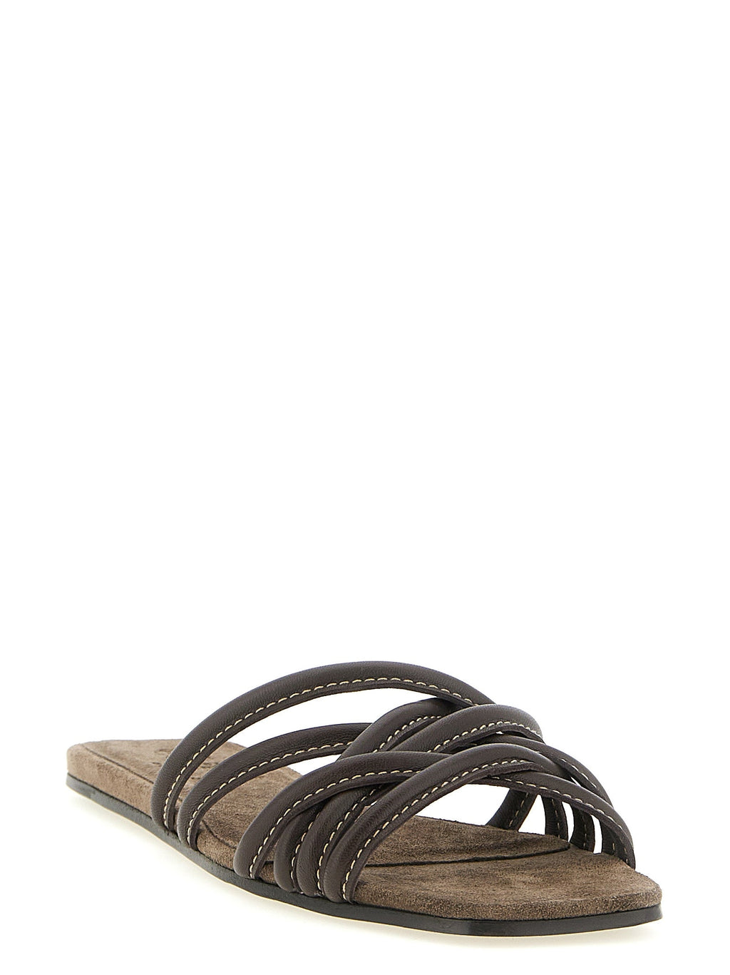 Brunello Cucinelli Brown Lamb Leather Slides