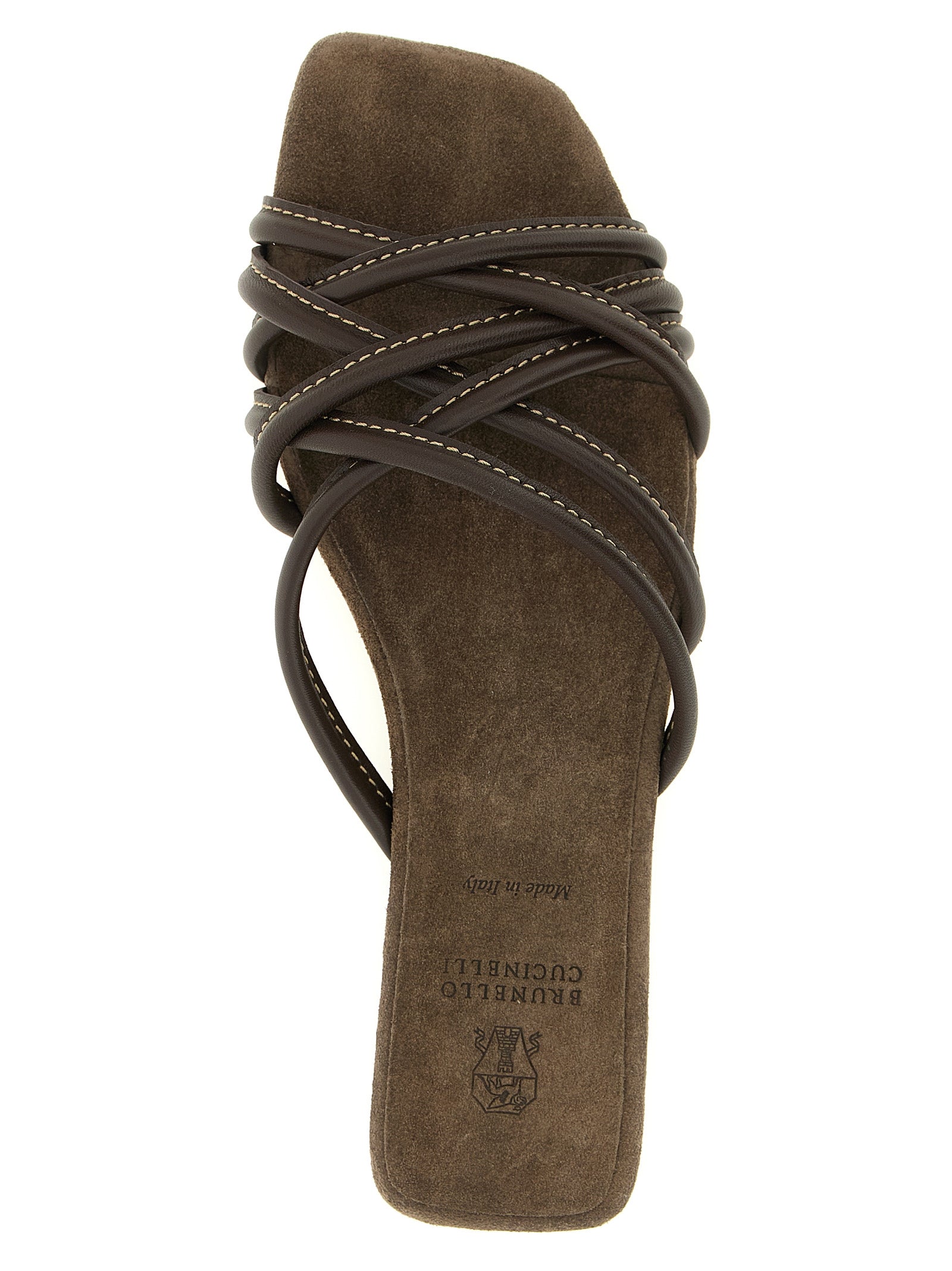 Brunello Cucinelli Brown Lamb Leather Slides