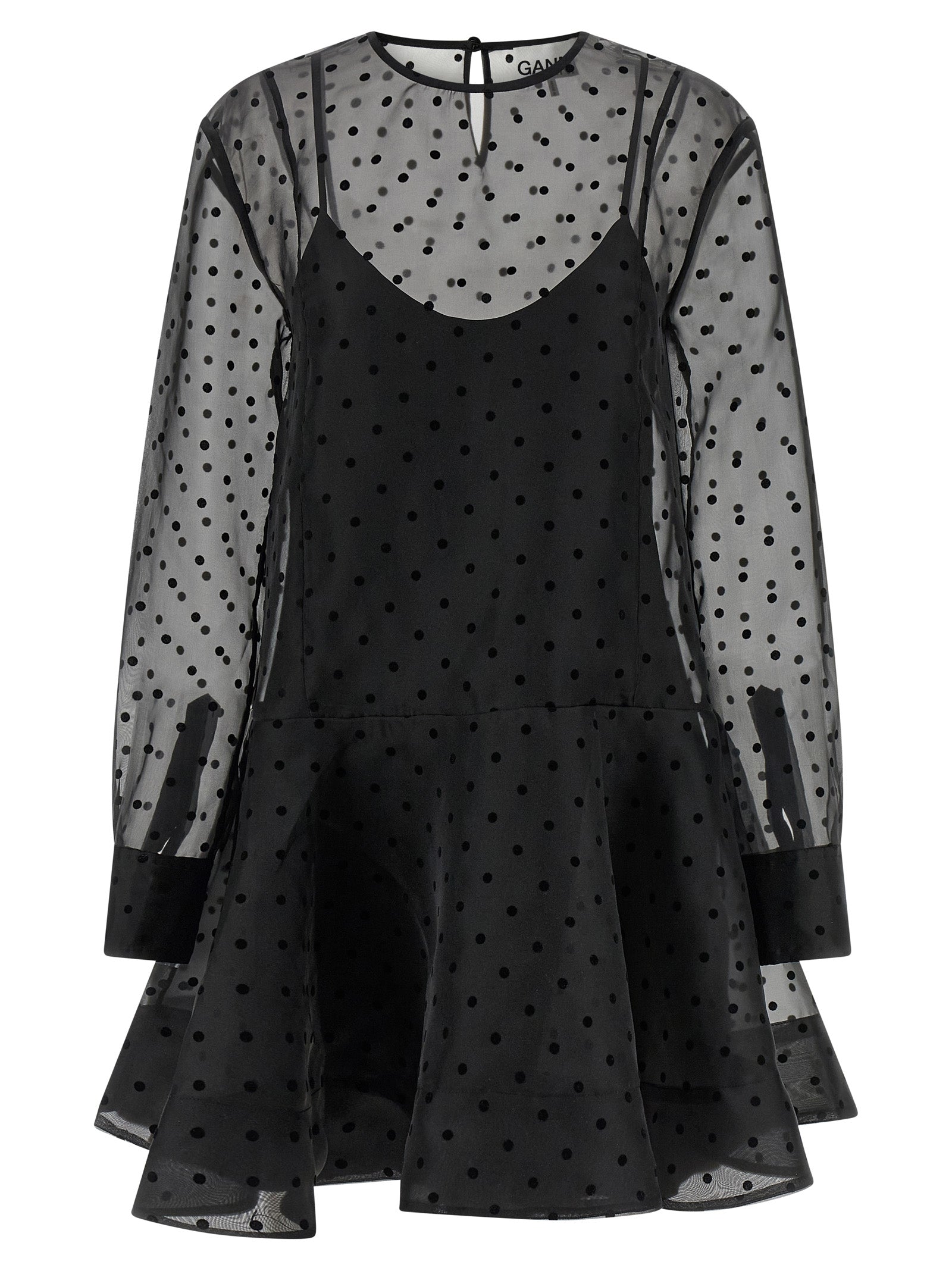 Ganni Black Recycled Polyester Short Dress