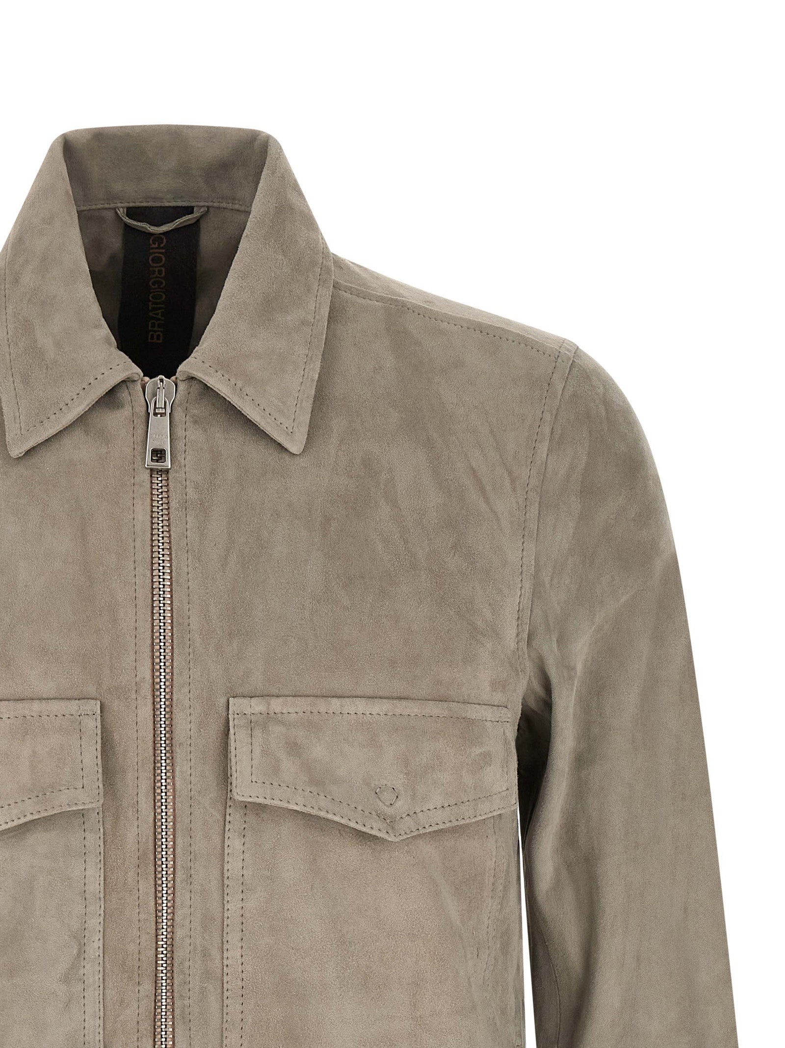 GIORGIO BRATO Gray Lamb Leather Leather Jacket