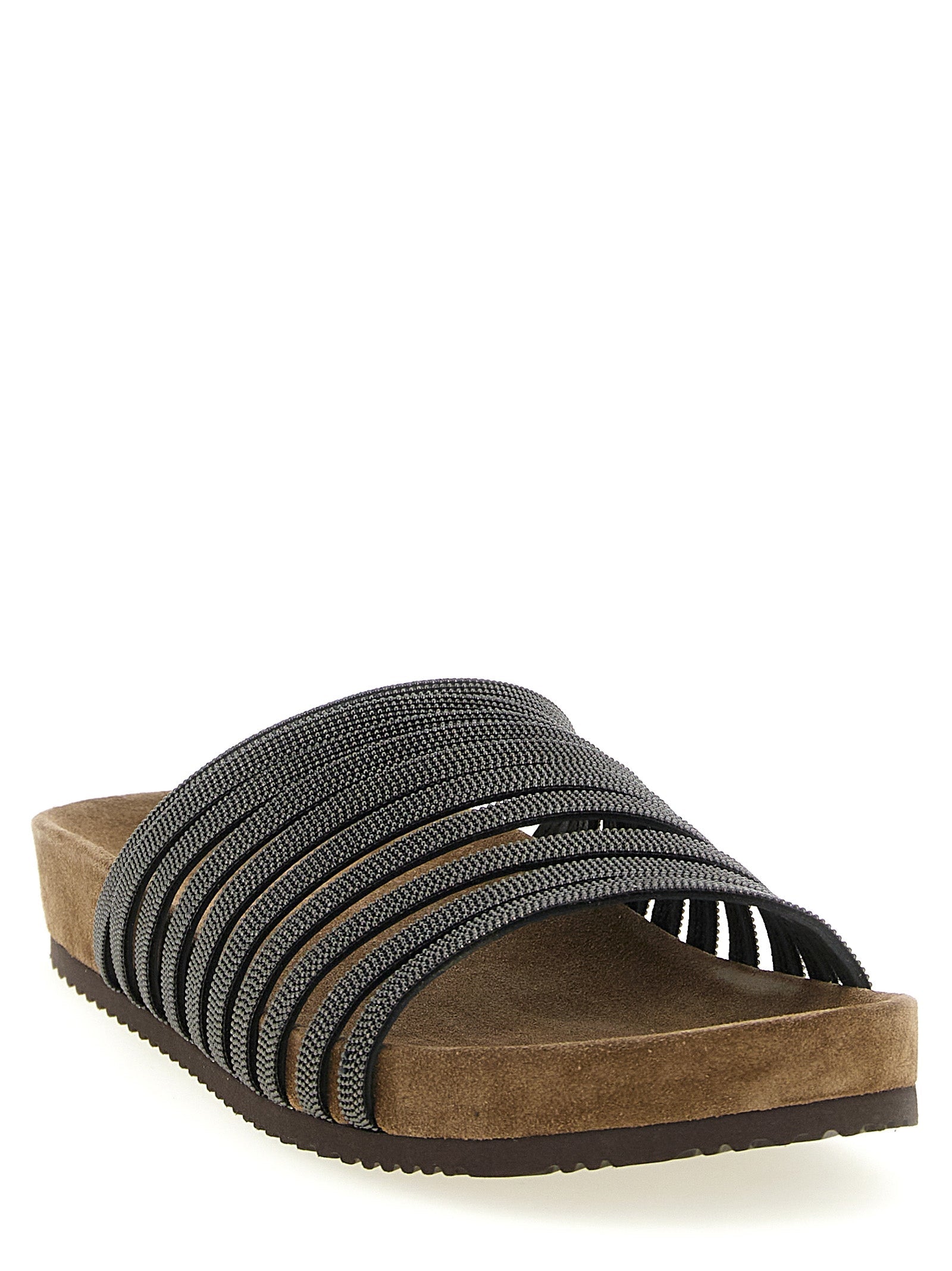 Brunello Cucinelli Black Lamb Leather Slides