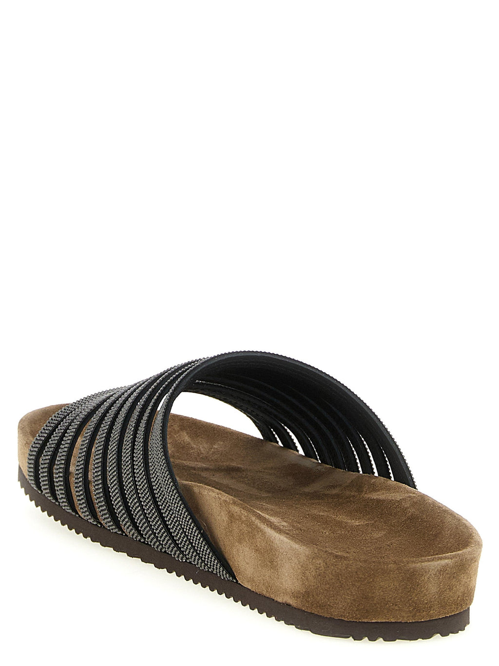 Brunello Cucinelli Black Lamb Leather Slides