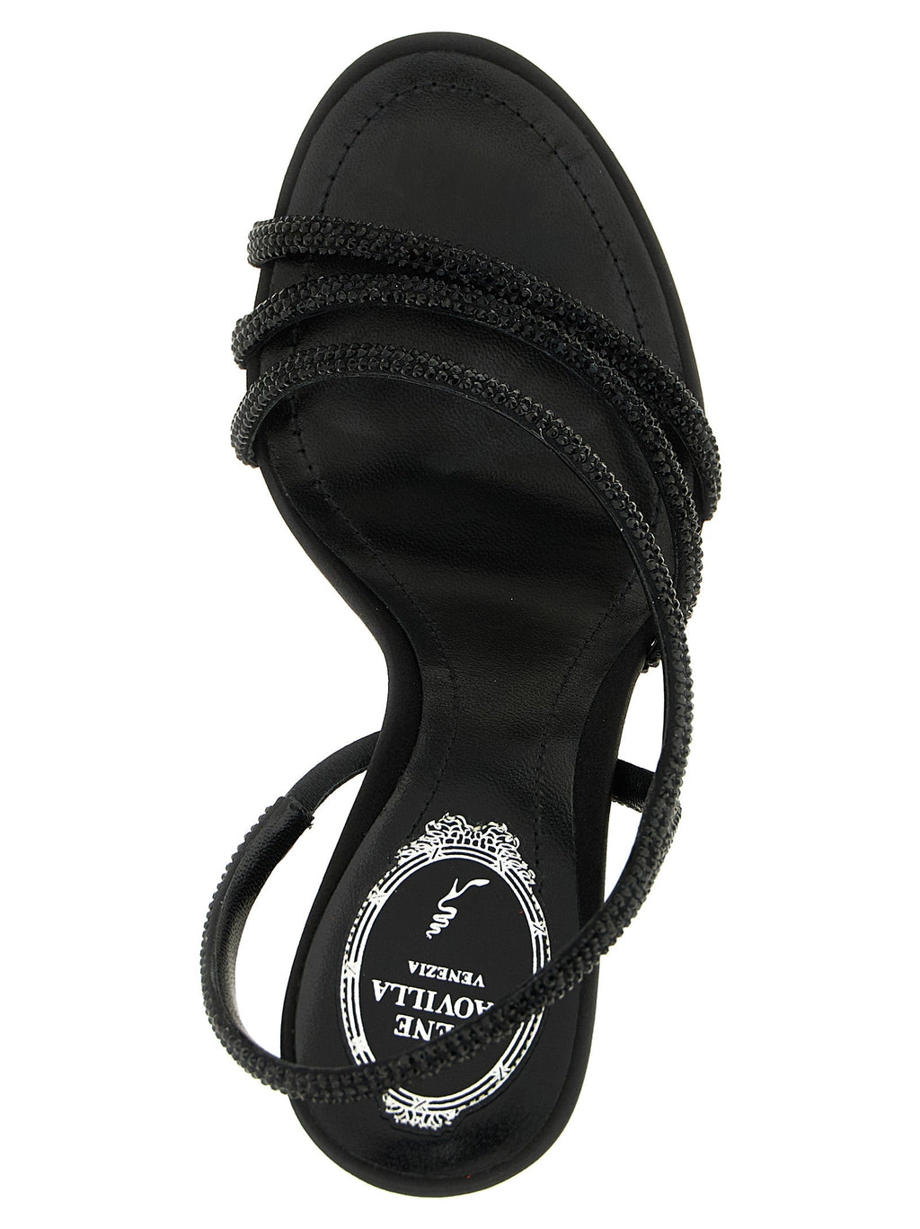 RENE CAOVILLA Black Viscose Stiletto Heel Sandals