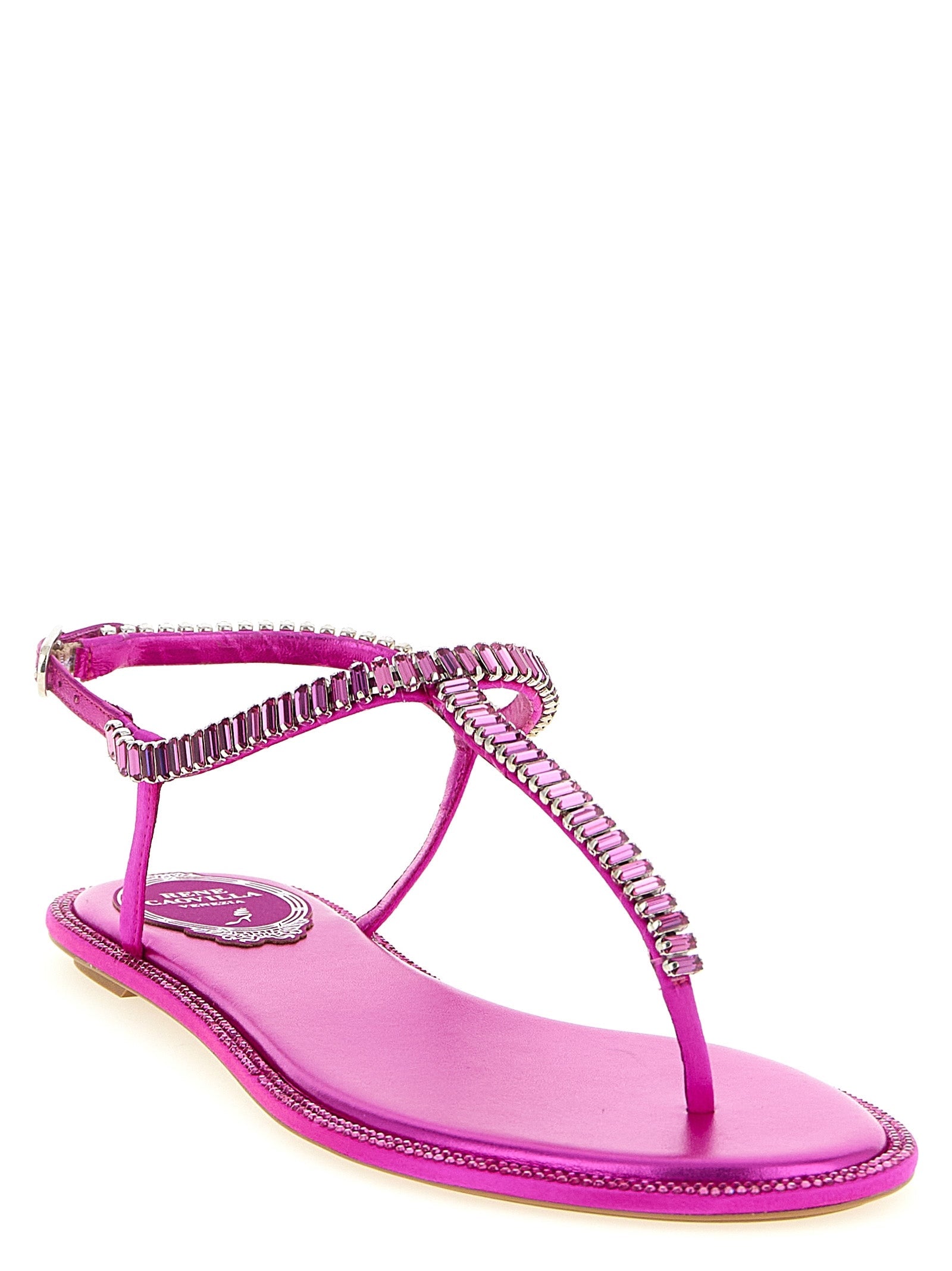 RENE CAOVILLA Fuchsia Viscose Flat Sandals