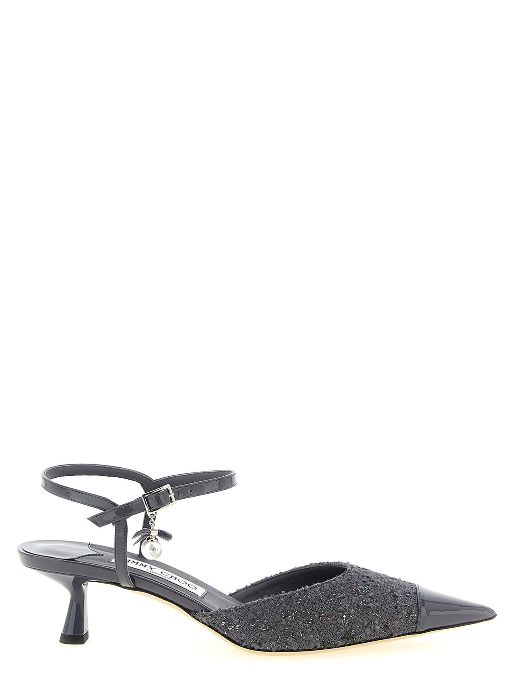 Jimmy Choo Gray Tencel Mid Heel Pumps