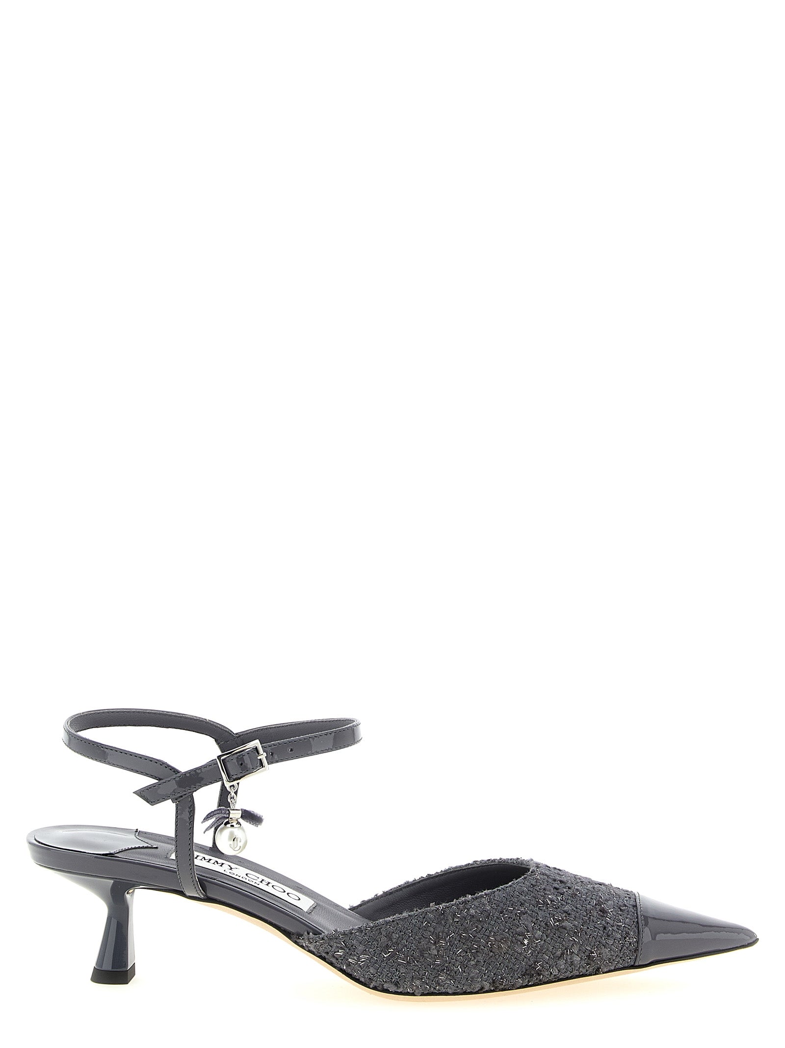 Jimmy Choo Gray Tencel Mid Heel Pumps