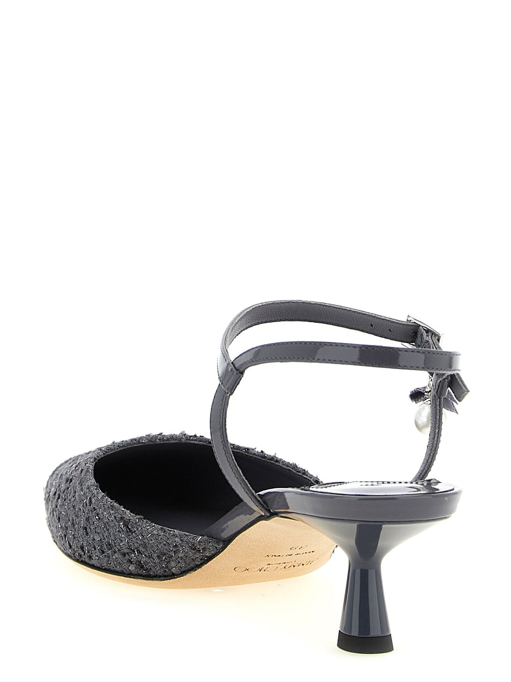 Jimmy Choo Gray Tencel Mid Heel Pumps