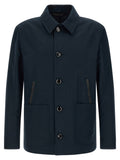 Brioni Blue Linen Full-Length Jacket