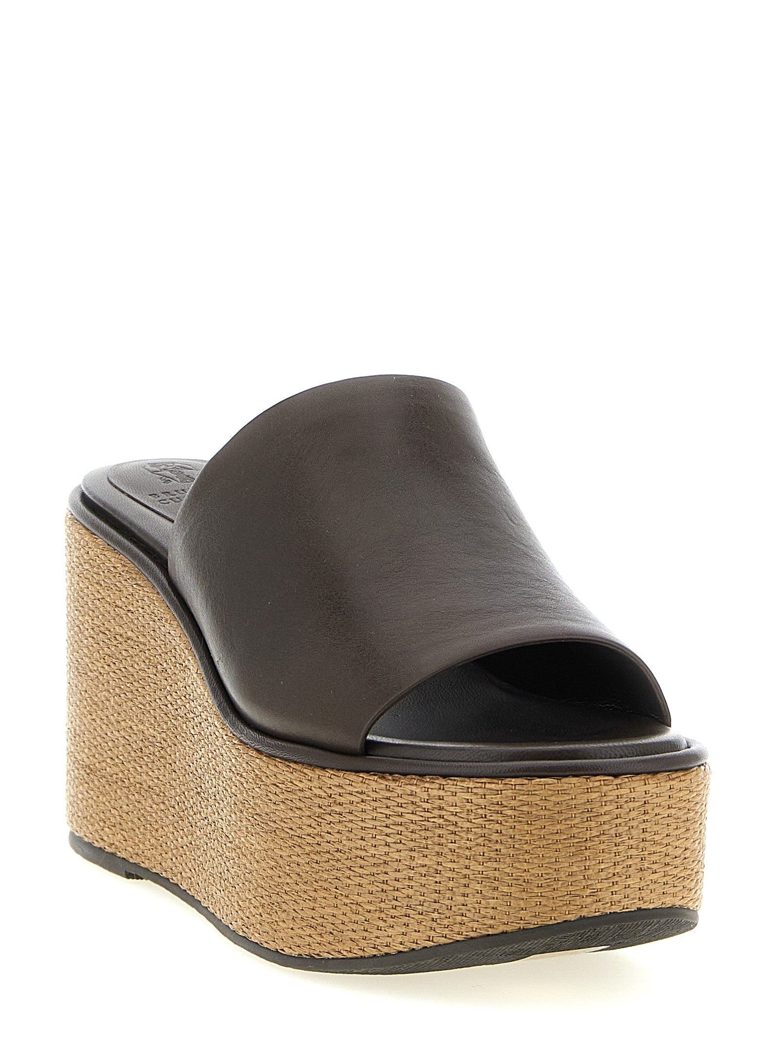 Brunello Cucinelli Brown Calfskin Wedge Sandals