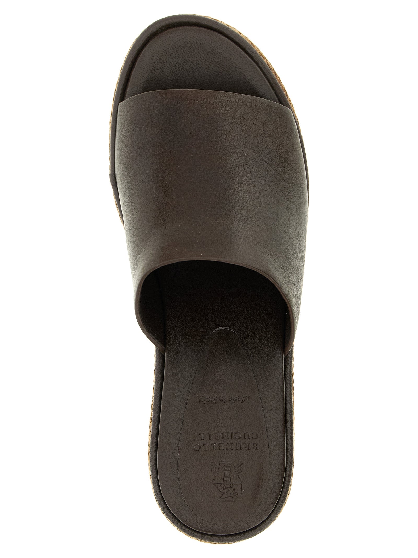 Brunello Cucinelli Brown Calfskin Wedge Sandals