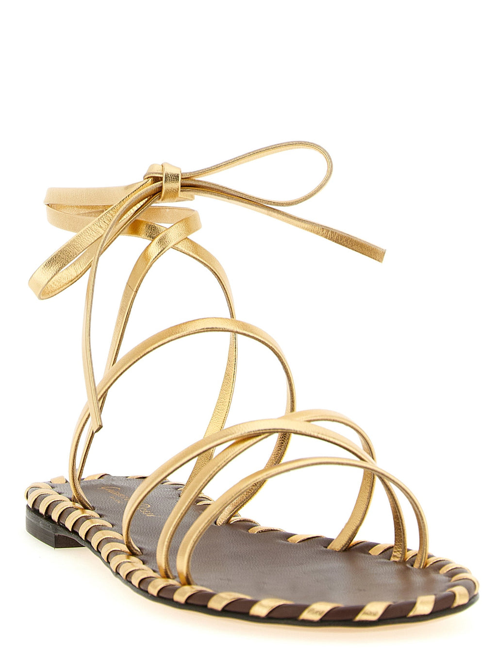 Gianvito Rossi Gold Lamb Leather Flat Sandals Gianvito Rossi