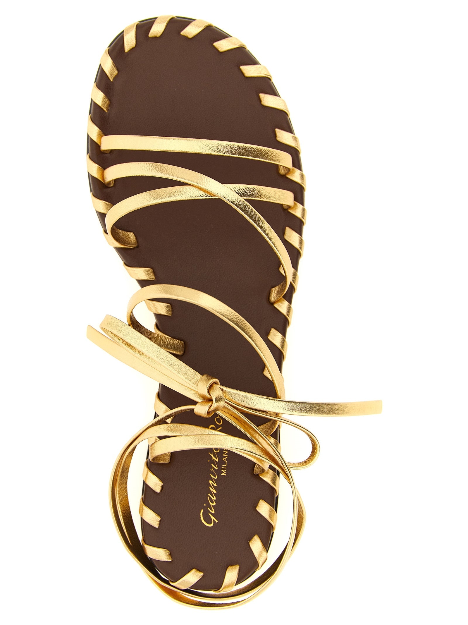 Gianvito Rossi Gold Lamb Leather Flat Sandals Gianvito Rossi