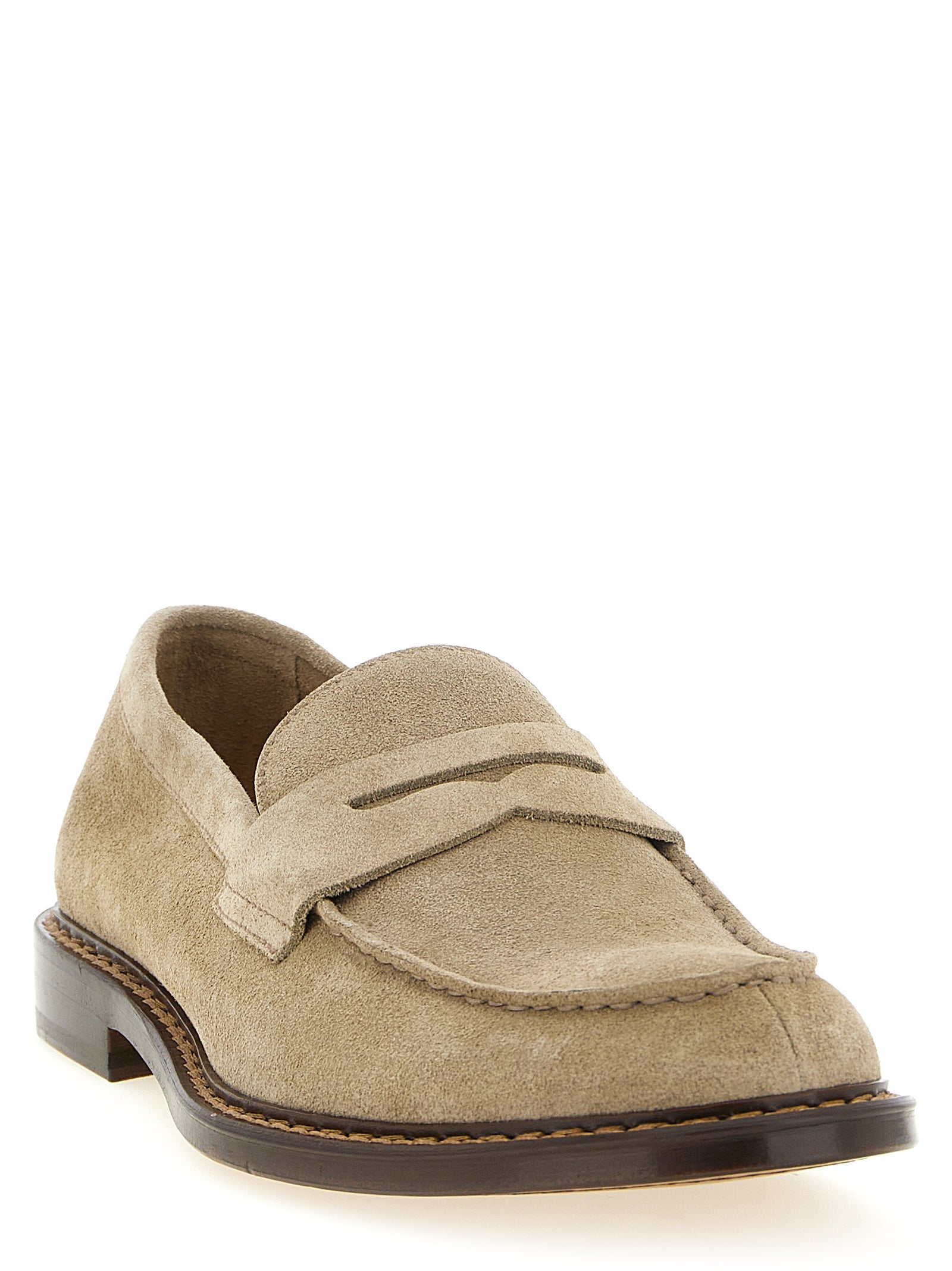 Doucal's Beige Calfskin Slip-On Loafers