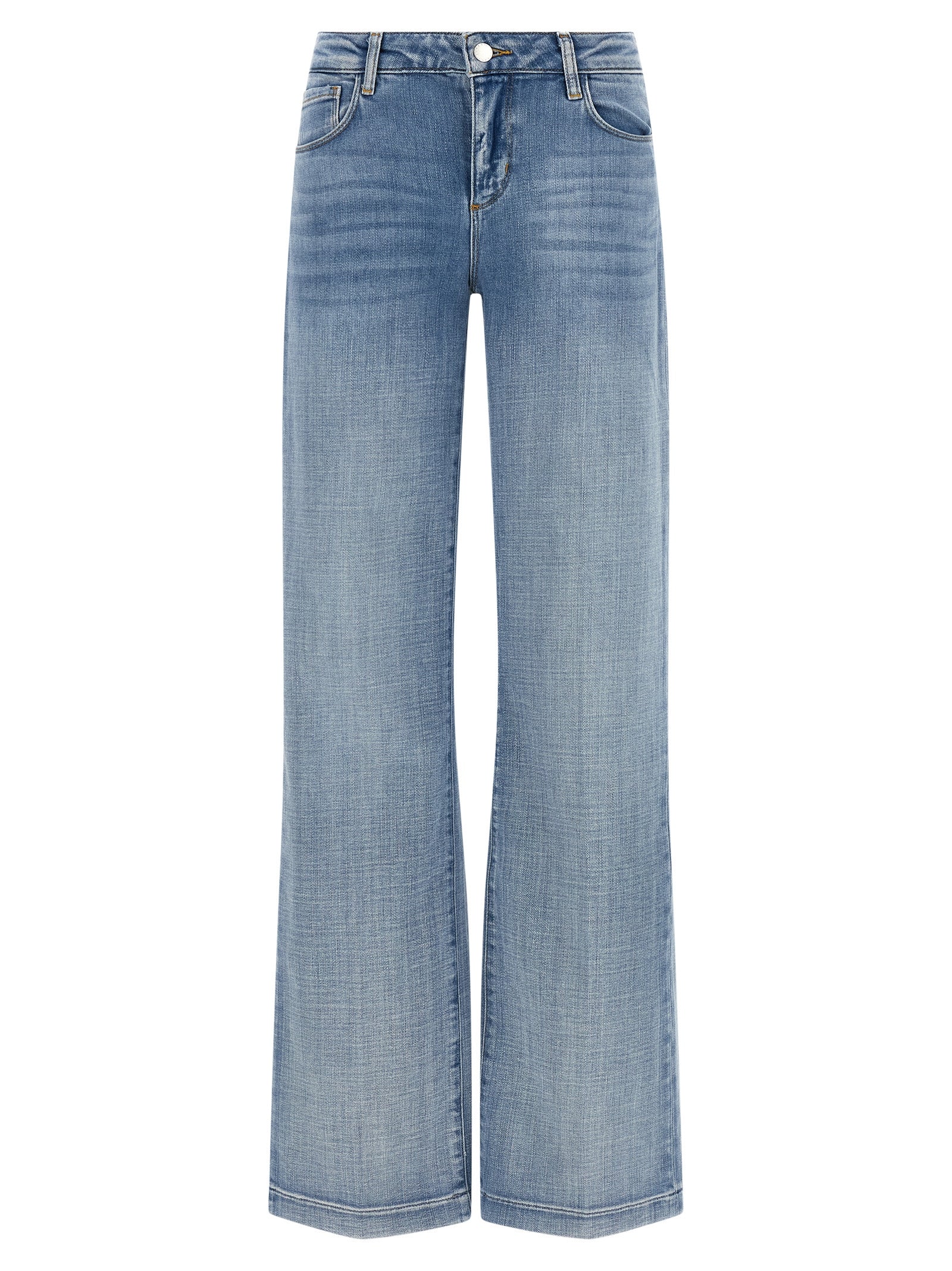 L'Agence Blue Cotton Straight-Leg Jeans