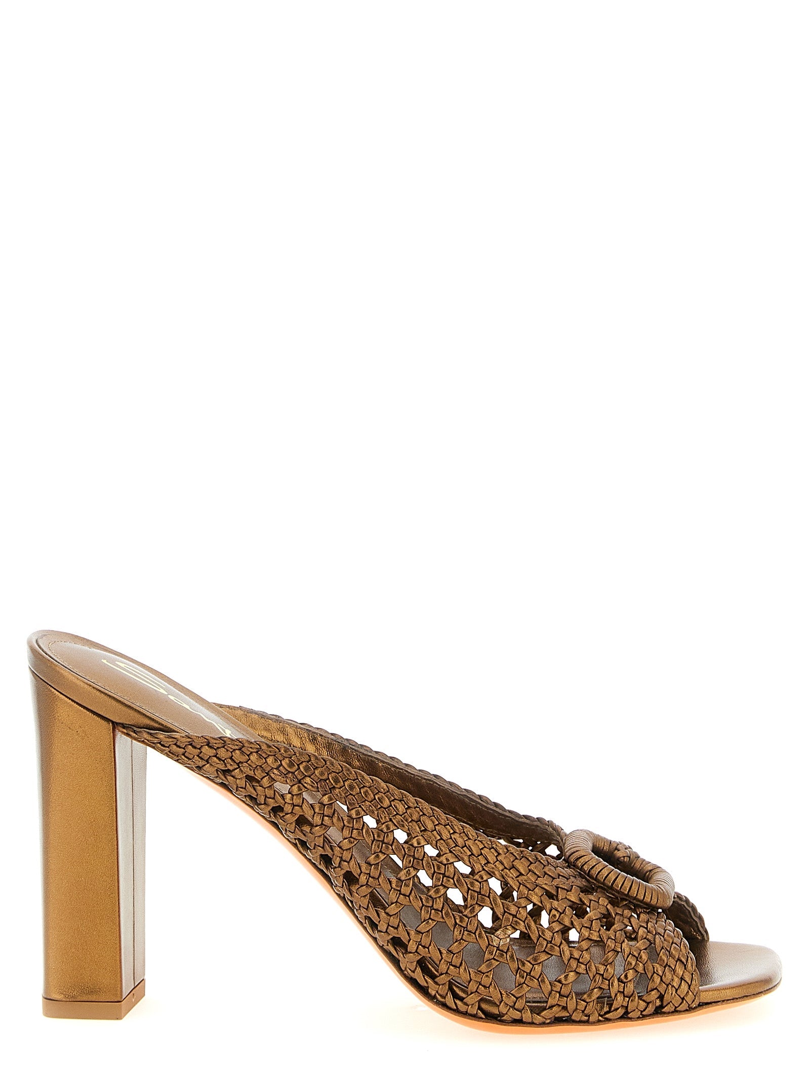 Santoni Gold Lamb Leather Stiletto Heel Sandals