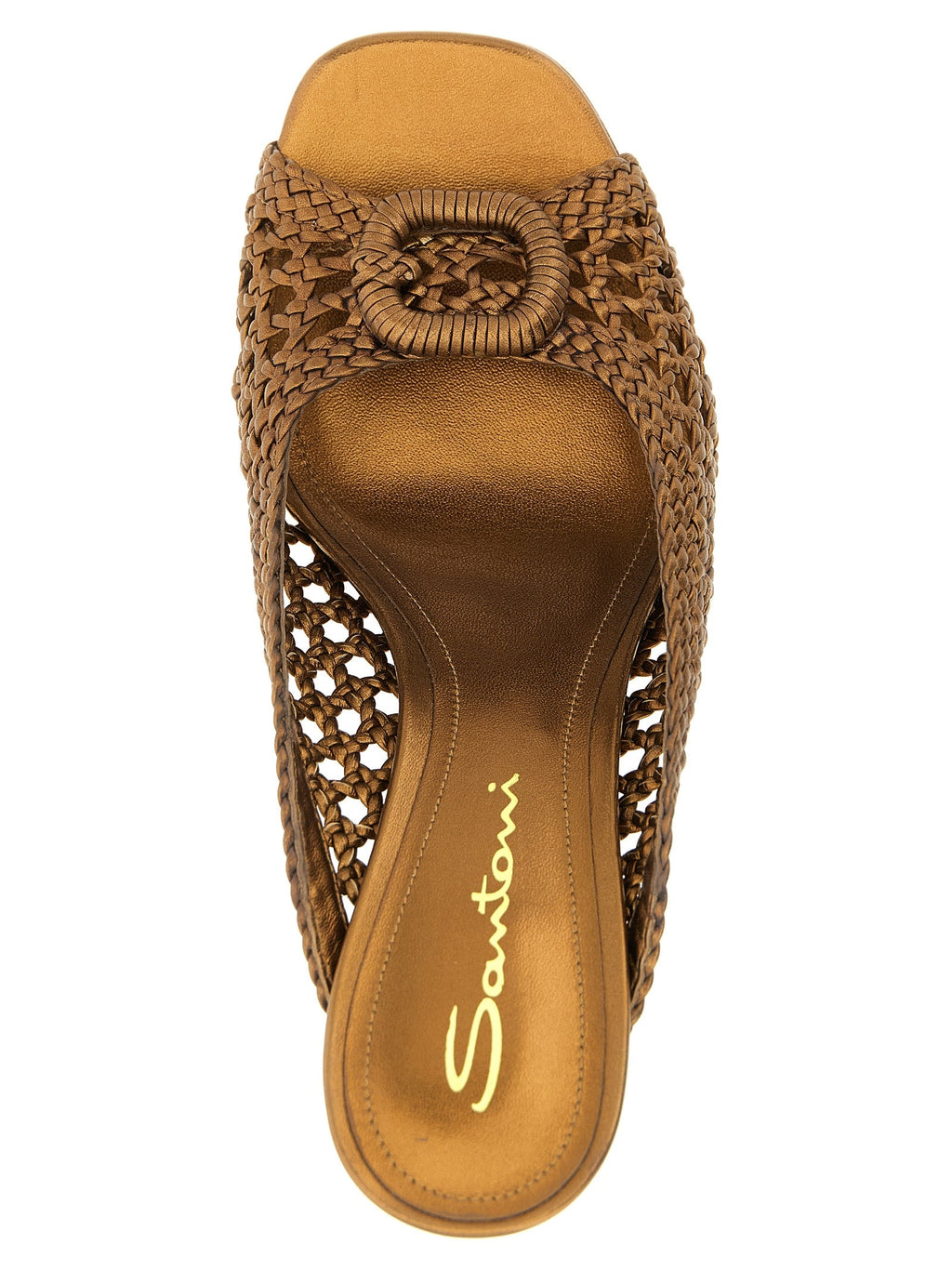 Santoni Gold Lamb Leather Stiletto Heel Sandals