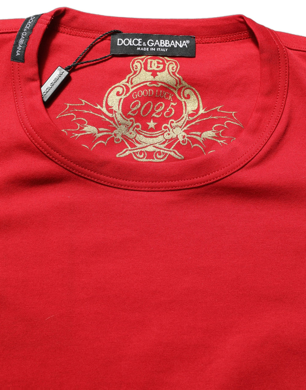Dolce & Gabbana Red Goodluck 2023 Cotton Crew Neck T-shirt